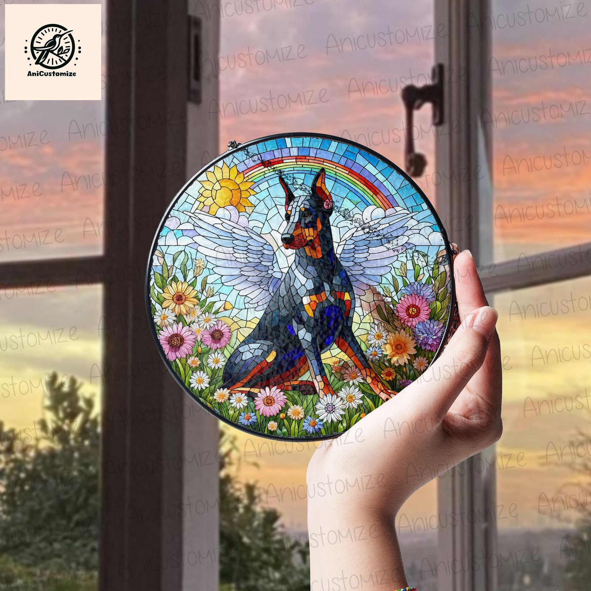 Angel Dobermann GLASS Decor, Dobermann memorial Decor, Dobermann Mom Decor, Dog Mom Gift, Sympathy Gift, Dog Lover Decor, Loss Of Pet