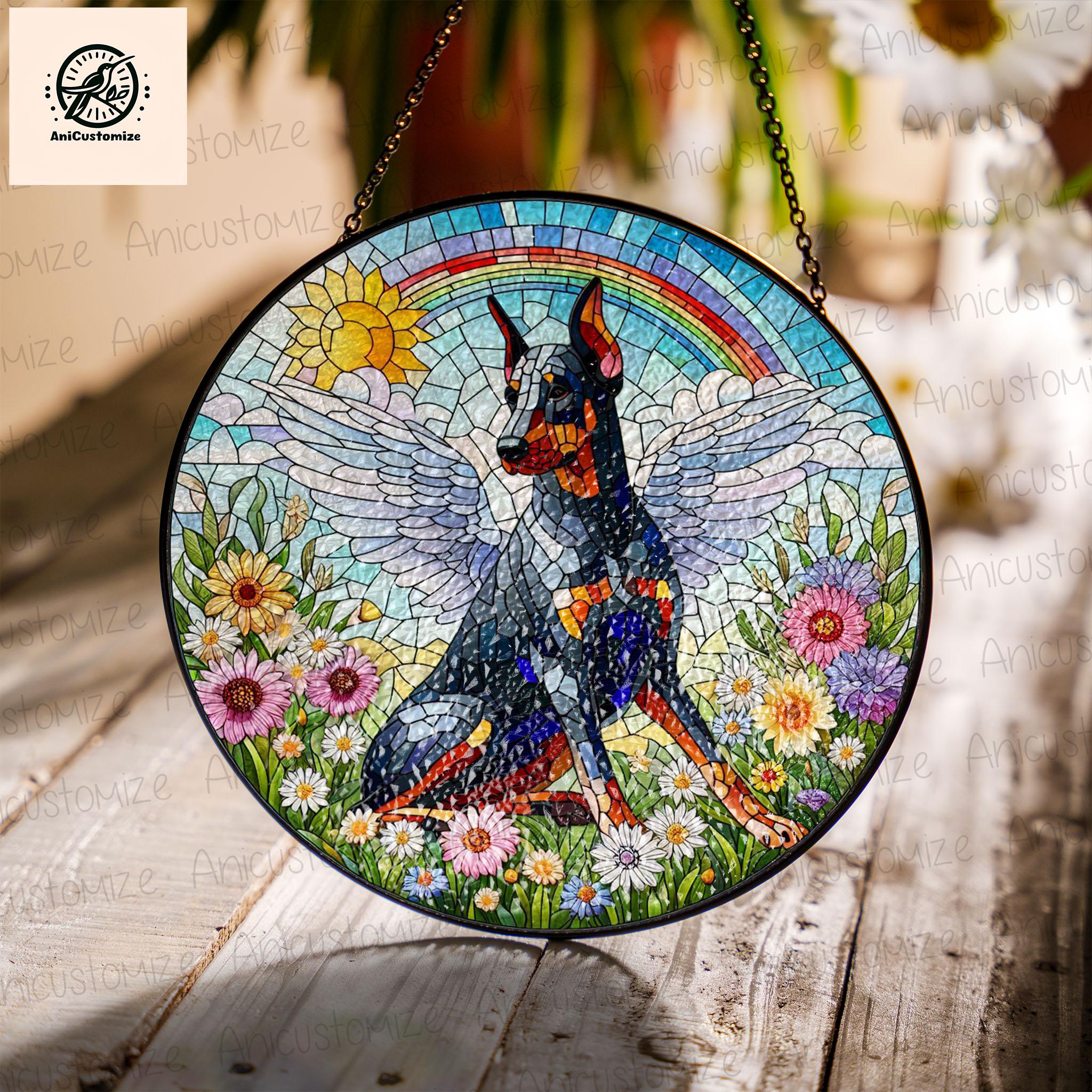 Angel Dobermann GLASS Decor, Dobermann memorial Decor, Dobermann Mom Decor, Dog Mom Gift, Sympathy Gift, Dog Lover Decor, Loss Of Pet