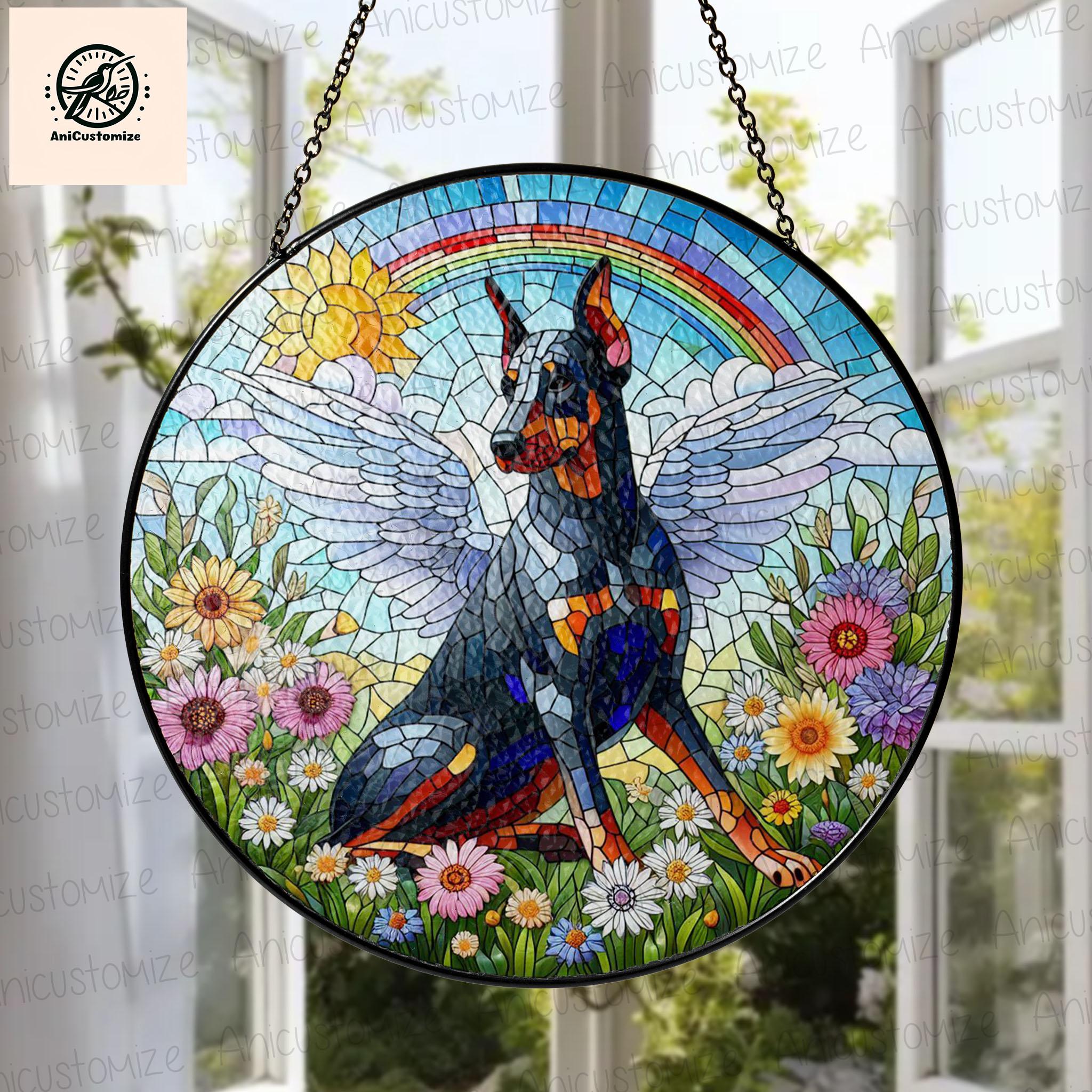 Angel Dobermann GLASS Decor, Dobermann memorial Decor, Dobermann Mom Decor, Dog Mom Gift, Sympathy Gift, Dog Lover Decor, Loss Of Pet
