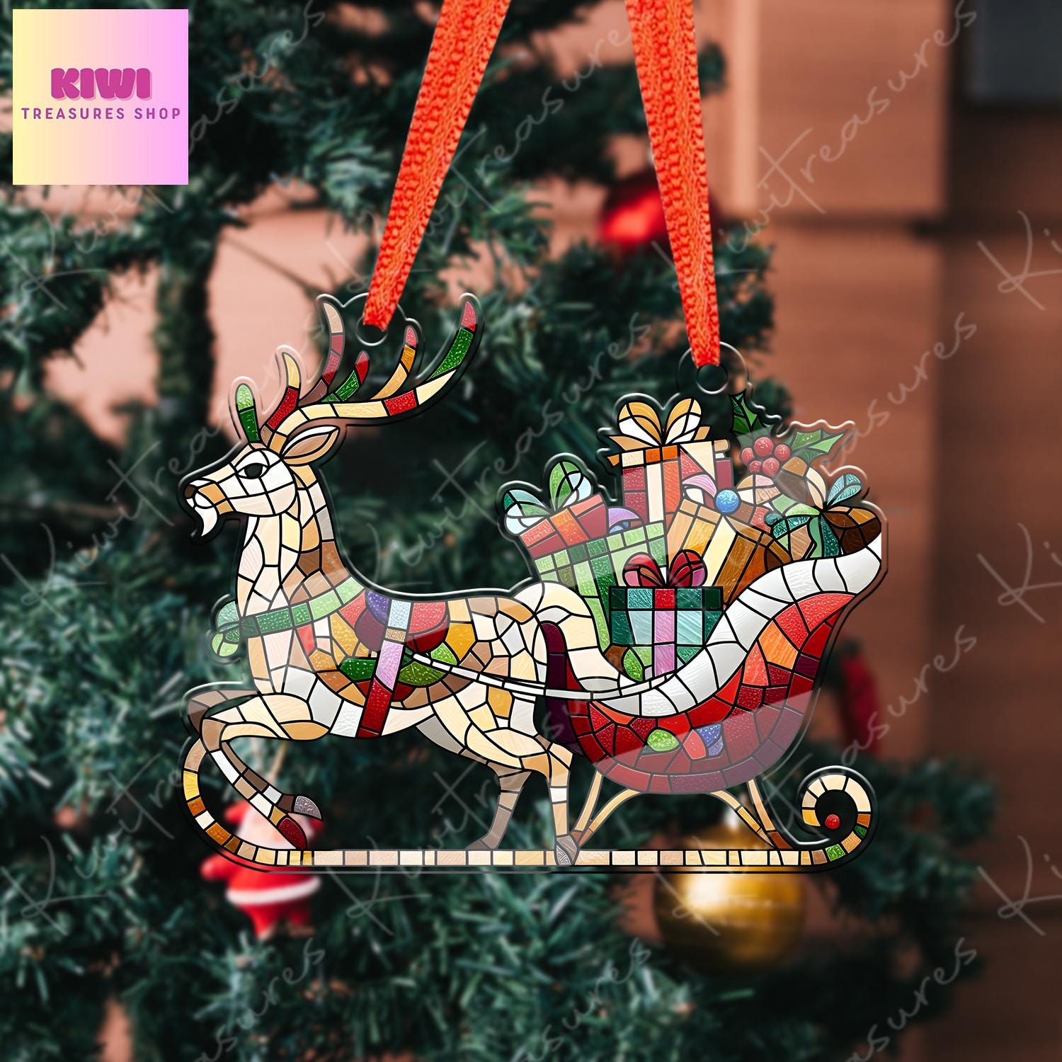 Santa sleigh presents Ornament, reindeer ornament, Christmas decor, Merry Christmas, sleigh ornament, Christmas hanging