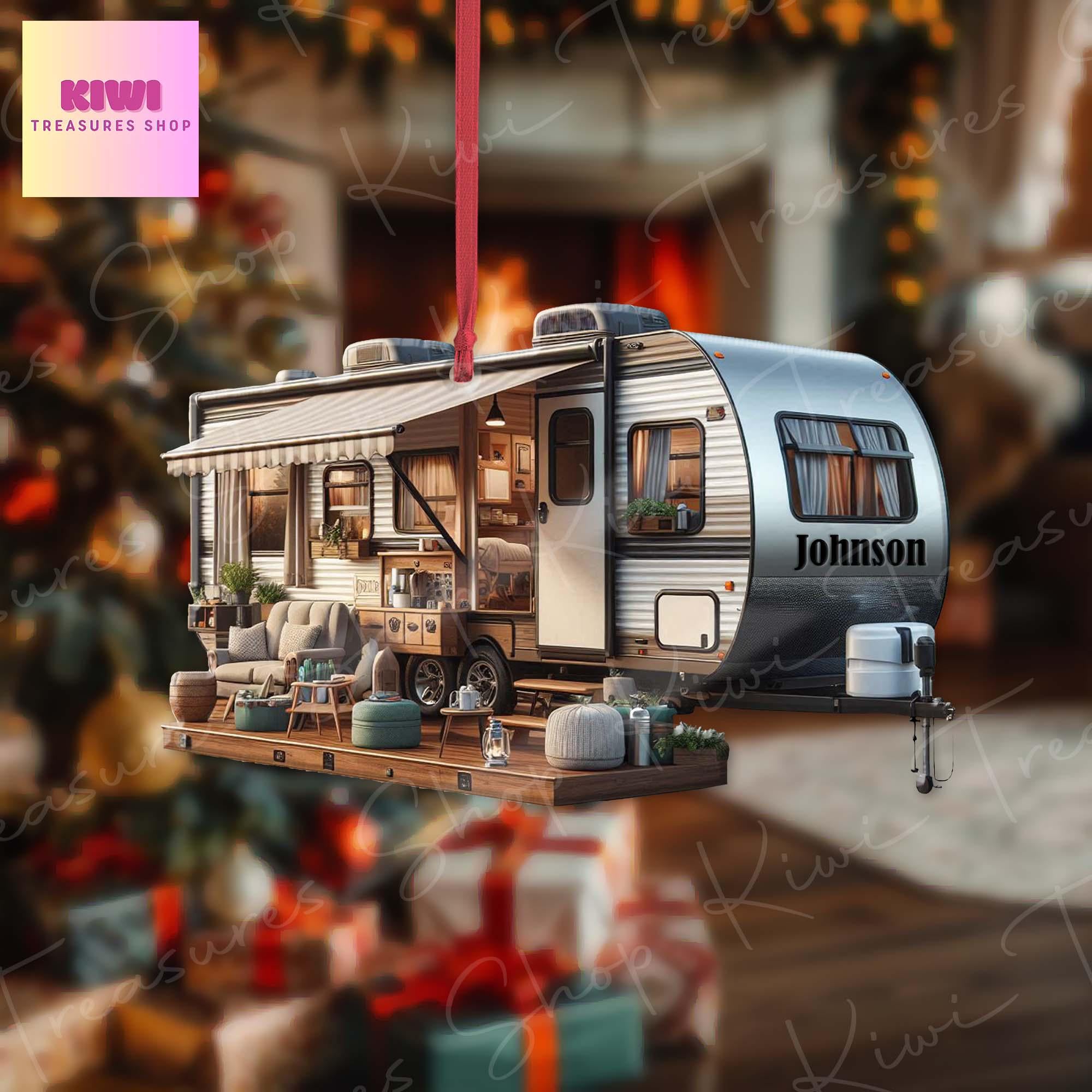Personalized Travel Trailer Camping Ornament, Flat 2D camping ornament, Gift for Camper, custom camping, camper gift, xmas decor