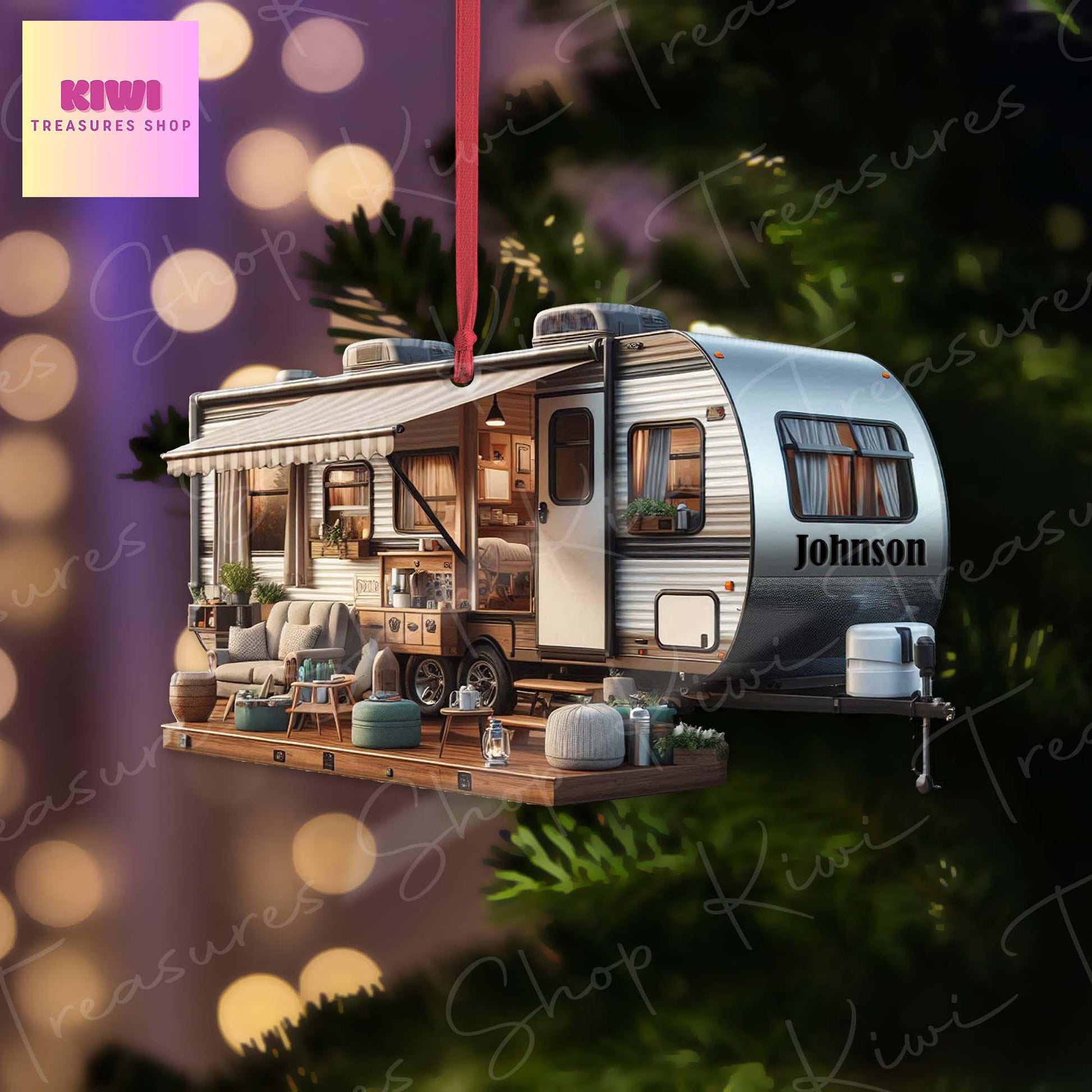 Personalized Travel Trailer Camping Ornament, Flat 2D camping ornament, Gift for Camper, custom camping, camper gift, xmas decor