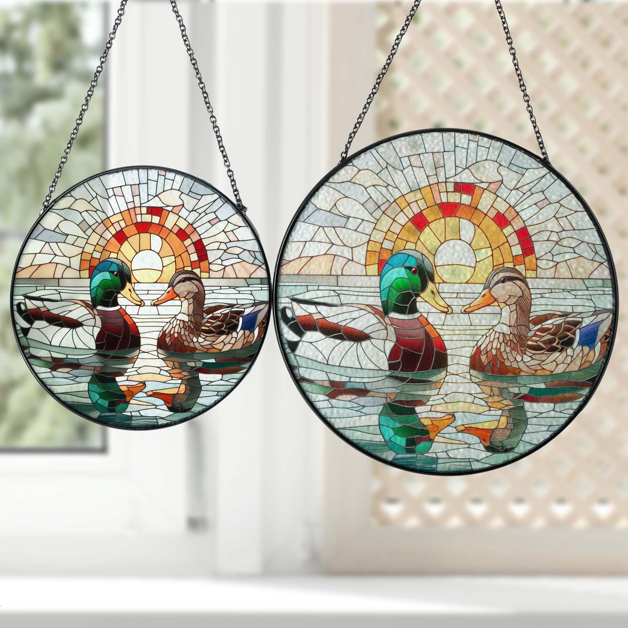 Mallard Duck couple GLASS Suncatcher Hanging, Duck Lover Decor, Mallard duck, Home Decor, sunset glass hanging, Housewarming gift