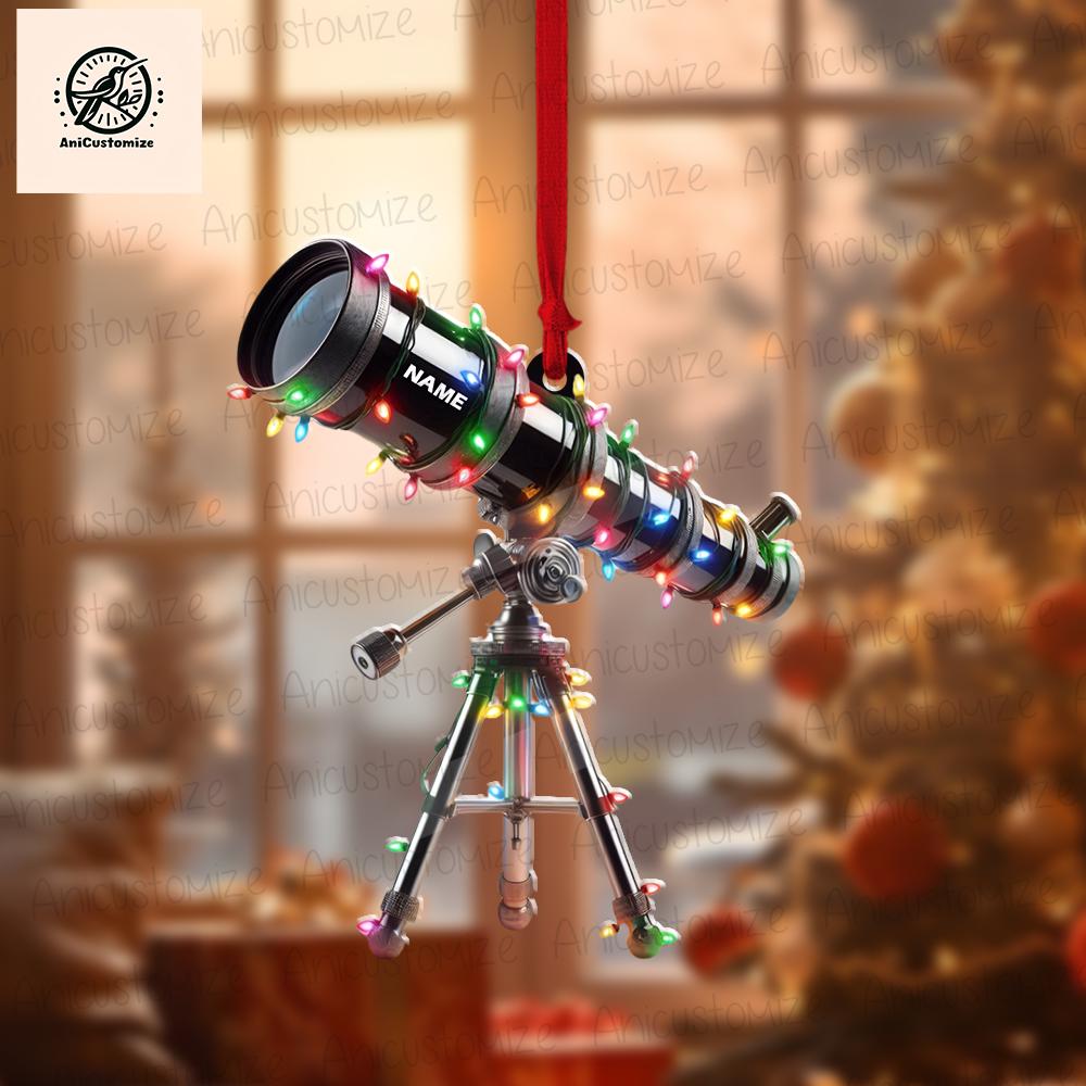 Personalized Telescope Christmas Light Ornament, Christmas Tree Decor, Loved Telescope Ornament, Xmas Hanging Ornament Gift, Christmas Decor