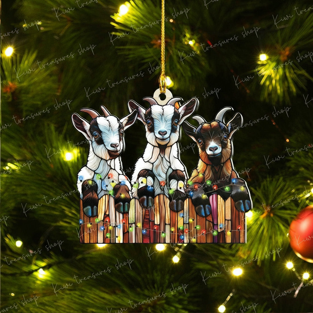 Christmas Goats Ornament, 2d FLAT goat ornament, funny peeking goat, goat lover gift, gift for farmer, christmas hanging, goat ornament