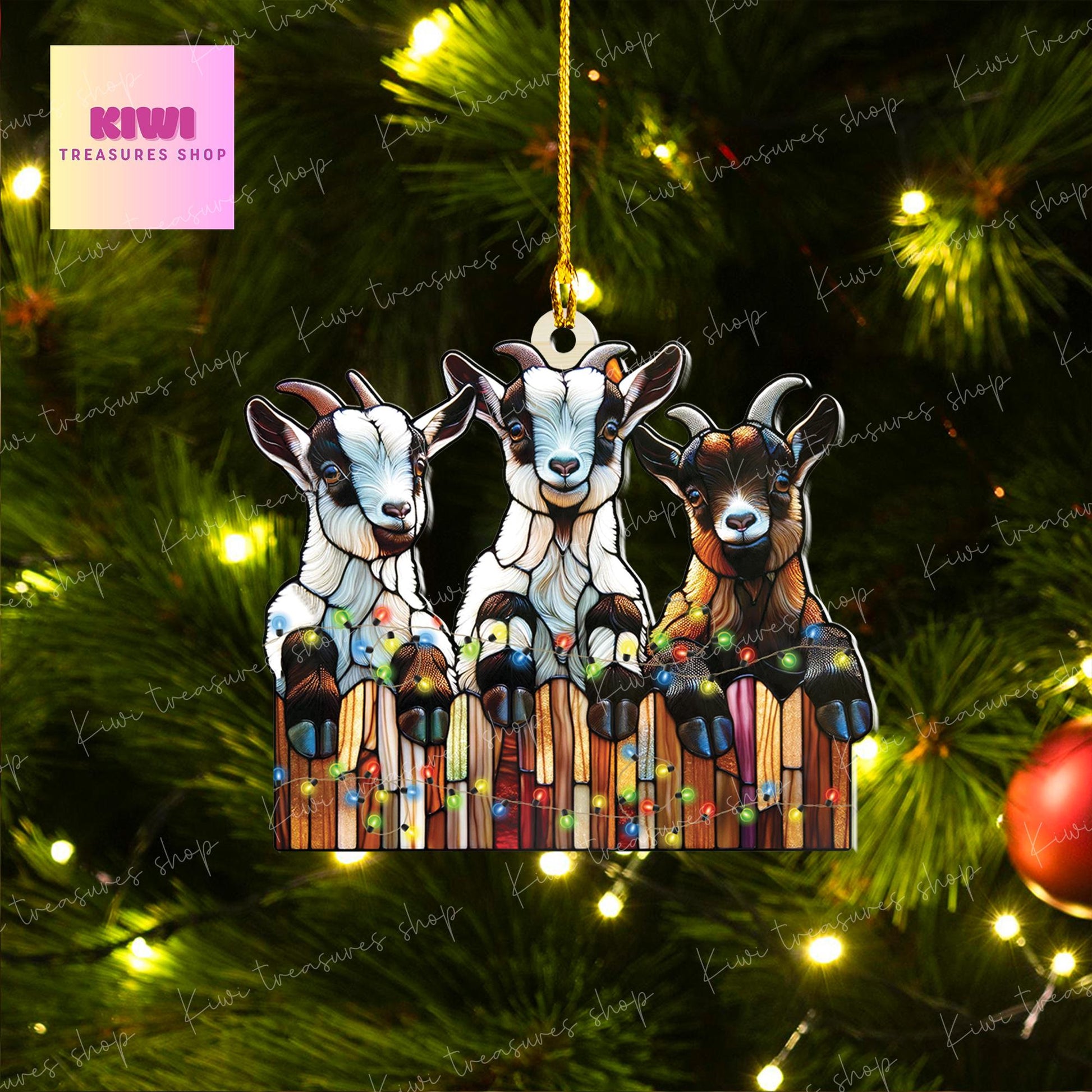 Christmas Goats Ornament, 2d FLAT goat ornament, funny peeking goat, goat lover gift, gift for farmer, christmas hanging, goat ornament