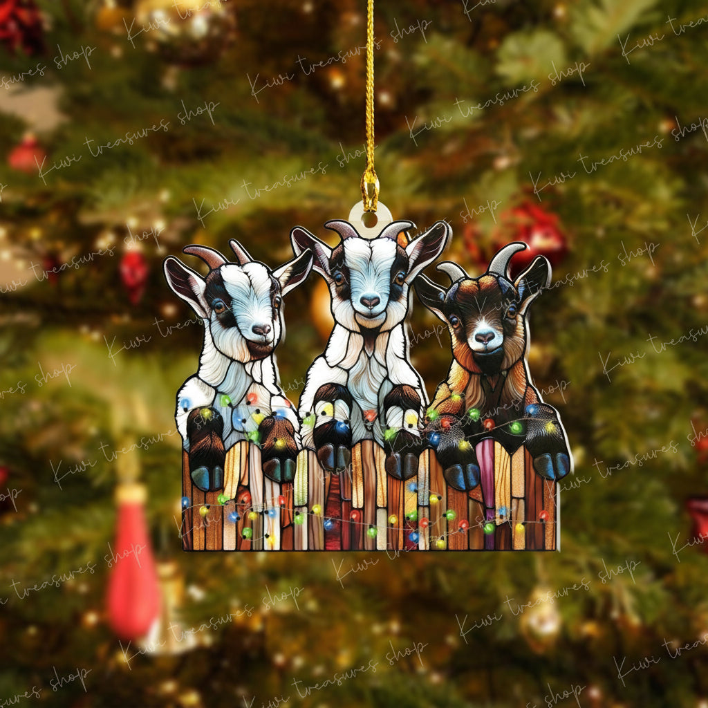 Christmas Goats Ornament, 2d FLAT goat ornament, funny peeking goat, goat lover gift, gift for farmer, christmas hanging, goat ornament