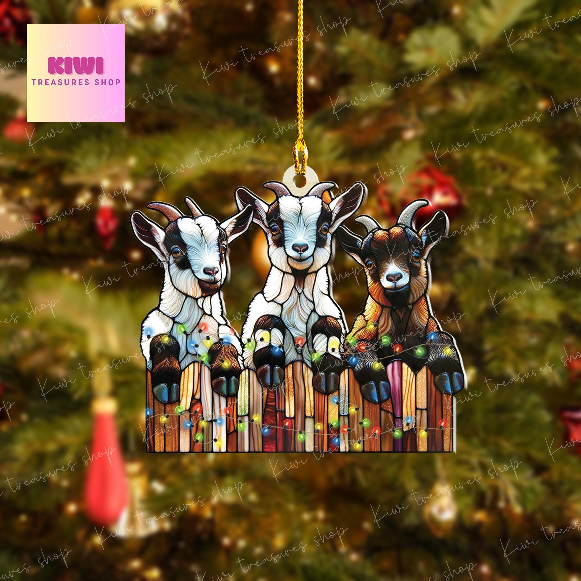 Christmas Goats Ornament, 2d FLAT goat ornament, funny peeking goat, goat lover gift, gift for farmer, christmas hanging, goat ornament