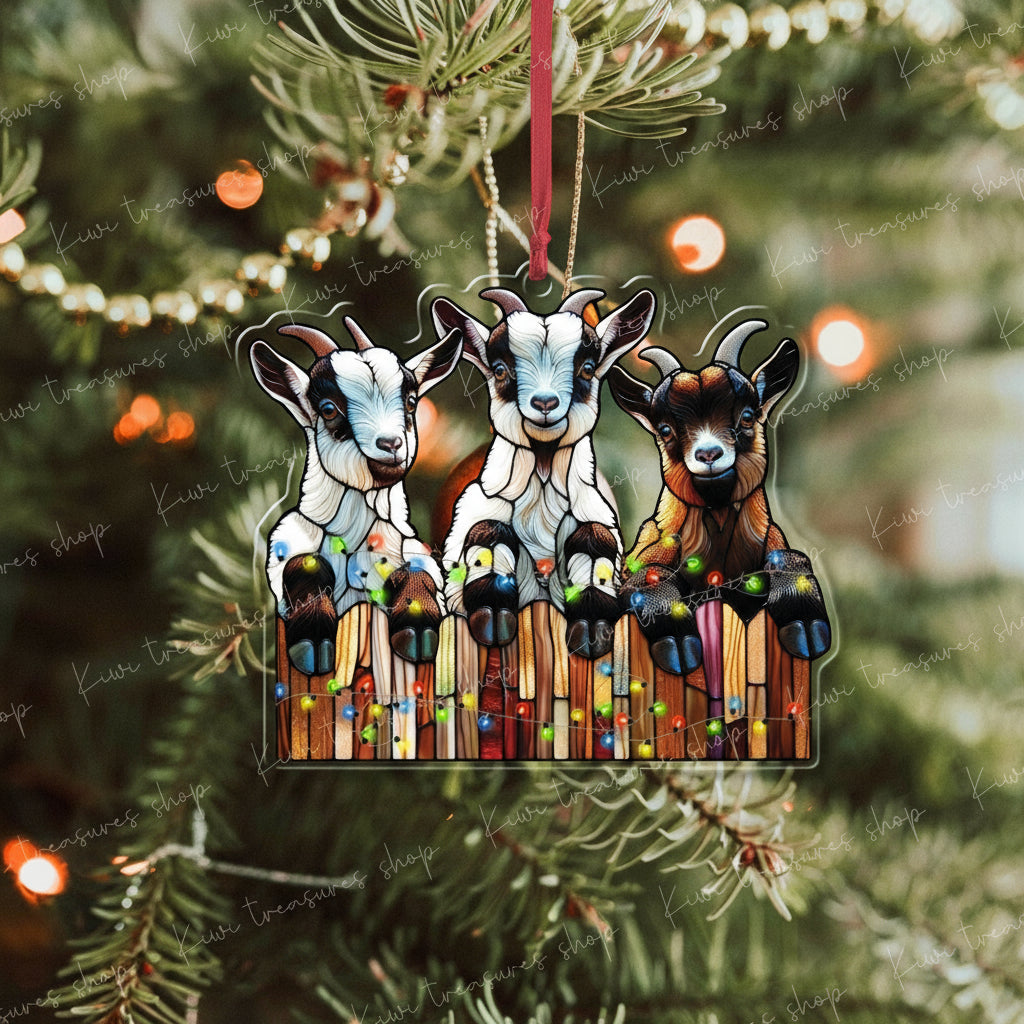 Christmas Goats Ornament, 2d FLAT goat ornament, funny peeking goat, goat lover gift, gift for farmer, christmas hanging, goat ornament