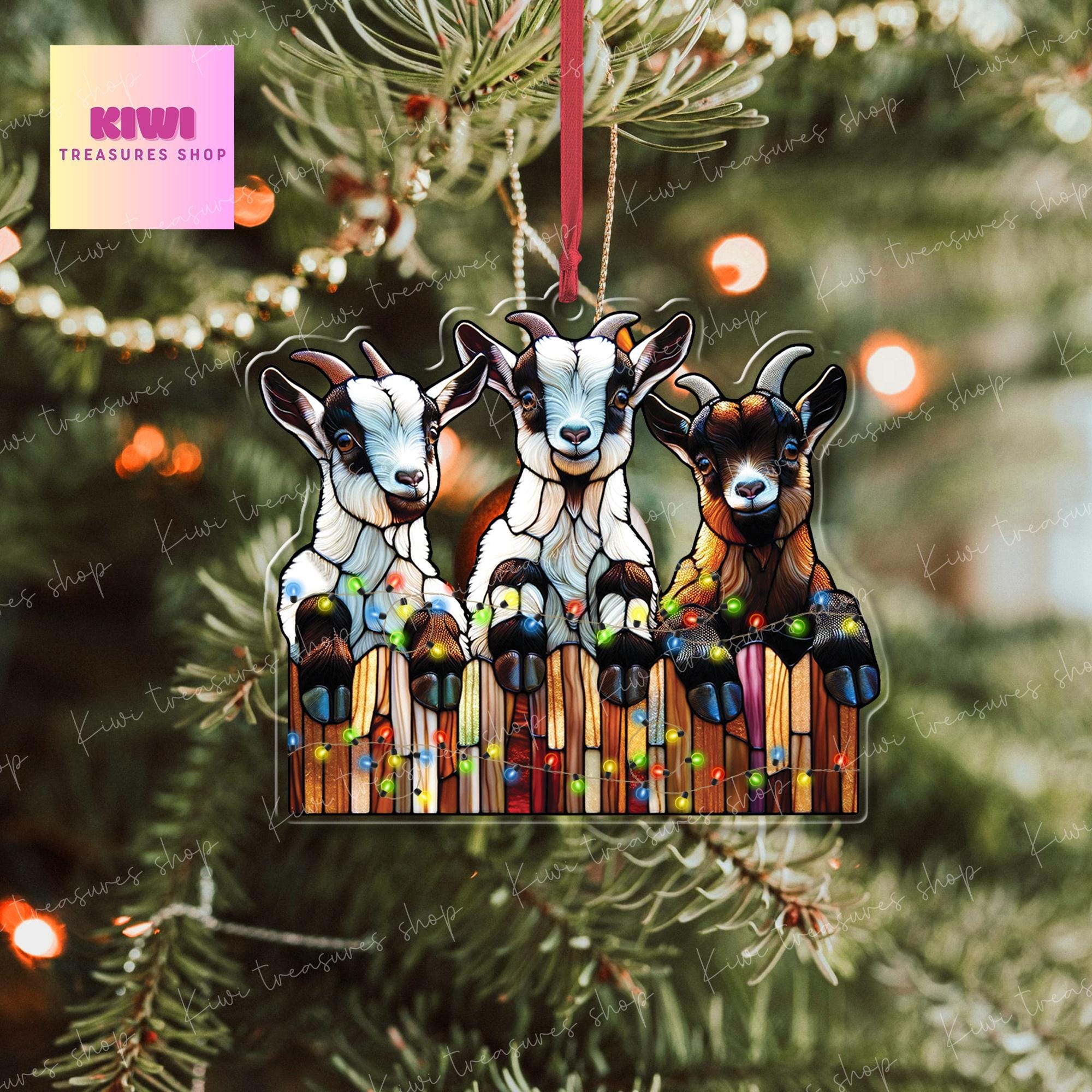 Christmas Goats Ornament, 2d FLAT goat ornament, funny peeking goat, goat lover gift, gift for farmer, christmas hanging, goat ornament
