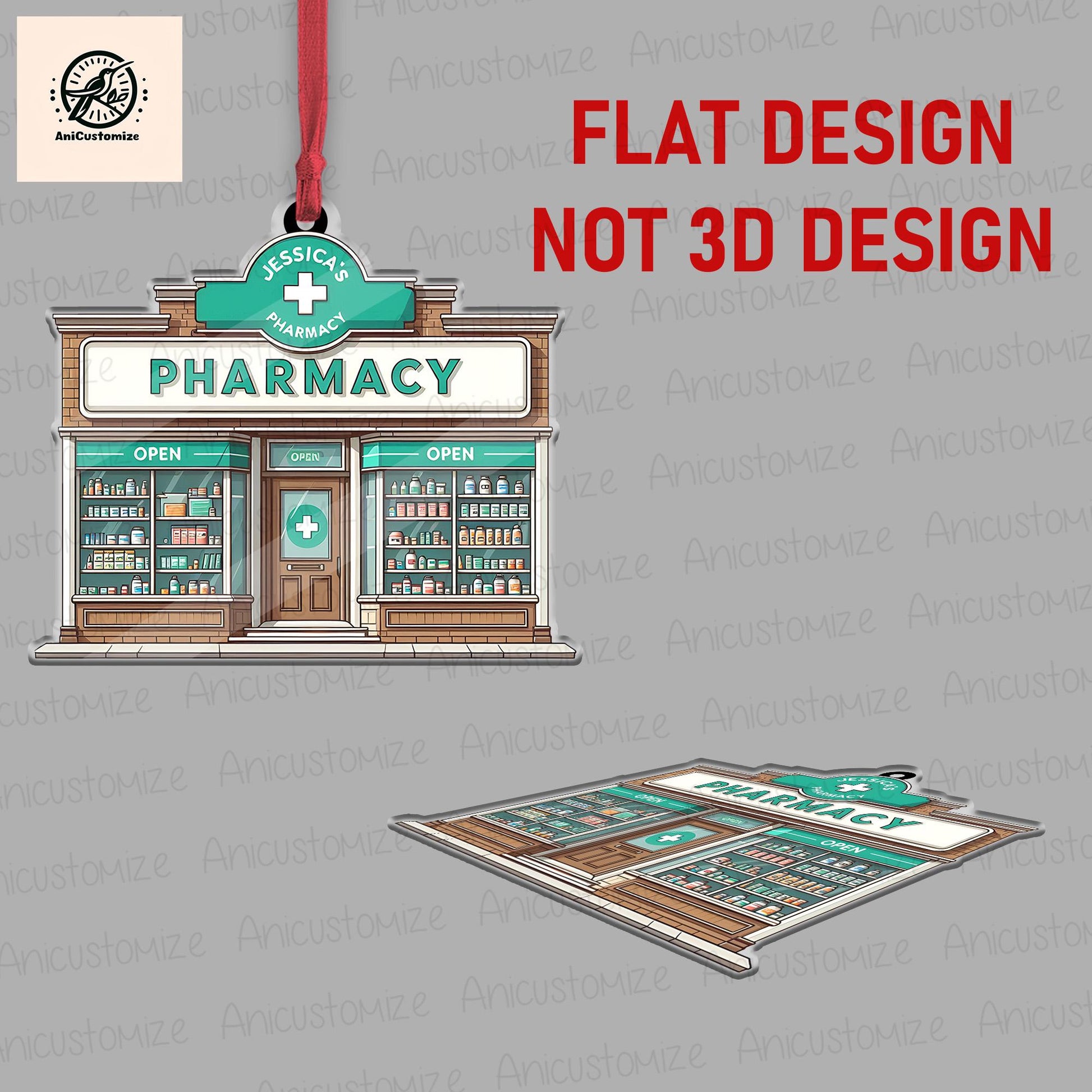 Personalized Pharmacy 2D FLAT Ornament, Nurse Christmas Tree Decor, Doctor Gift, Gift For Pharmacist, Pharmacy Tech Christmas Keepsake, Xmas