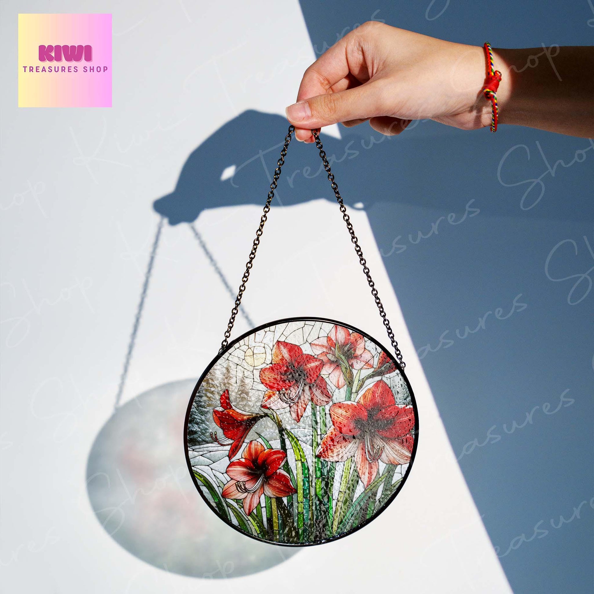 Amaryllis Flowers GLASS Suncatcher Hanging, Winter suncatcher, Window hanging, Mother's day gift 2025, Amaryllis lover gift