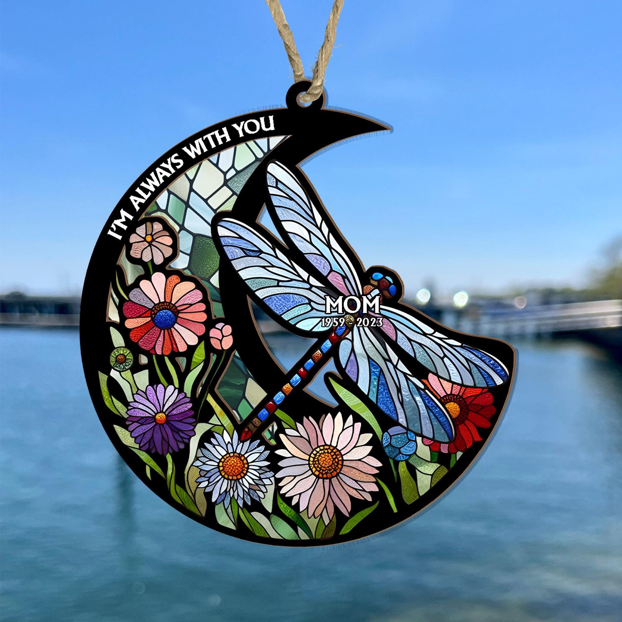 Personalized Memorial Suncatcher Ornament, Dragonfly suncatcher, In loving memory, sympathy gift, I'm always with you, dragonfly lover