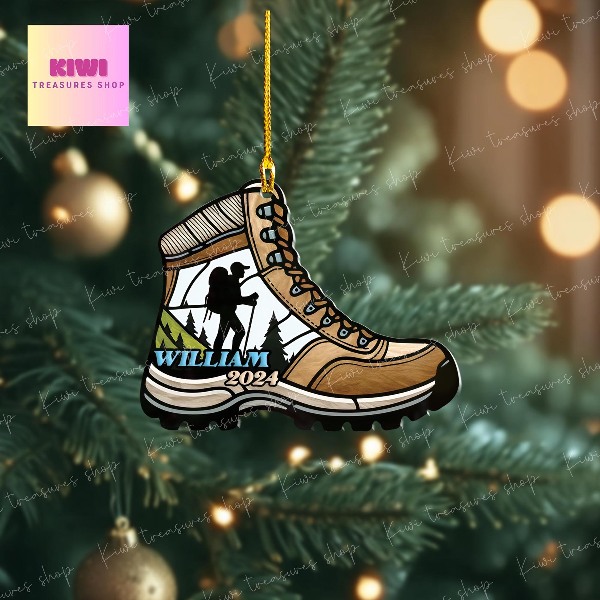 Personalized Hiking Boots Ornament, 2d Flat hiking ornament, Christmas decor, Christmas keepsake, hiking lover gift, hiker ornament