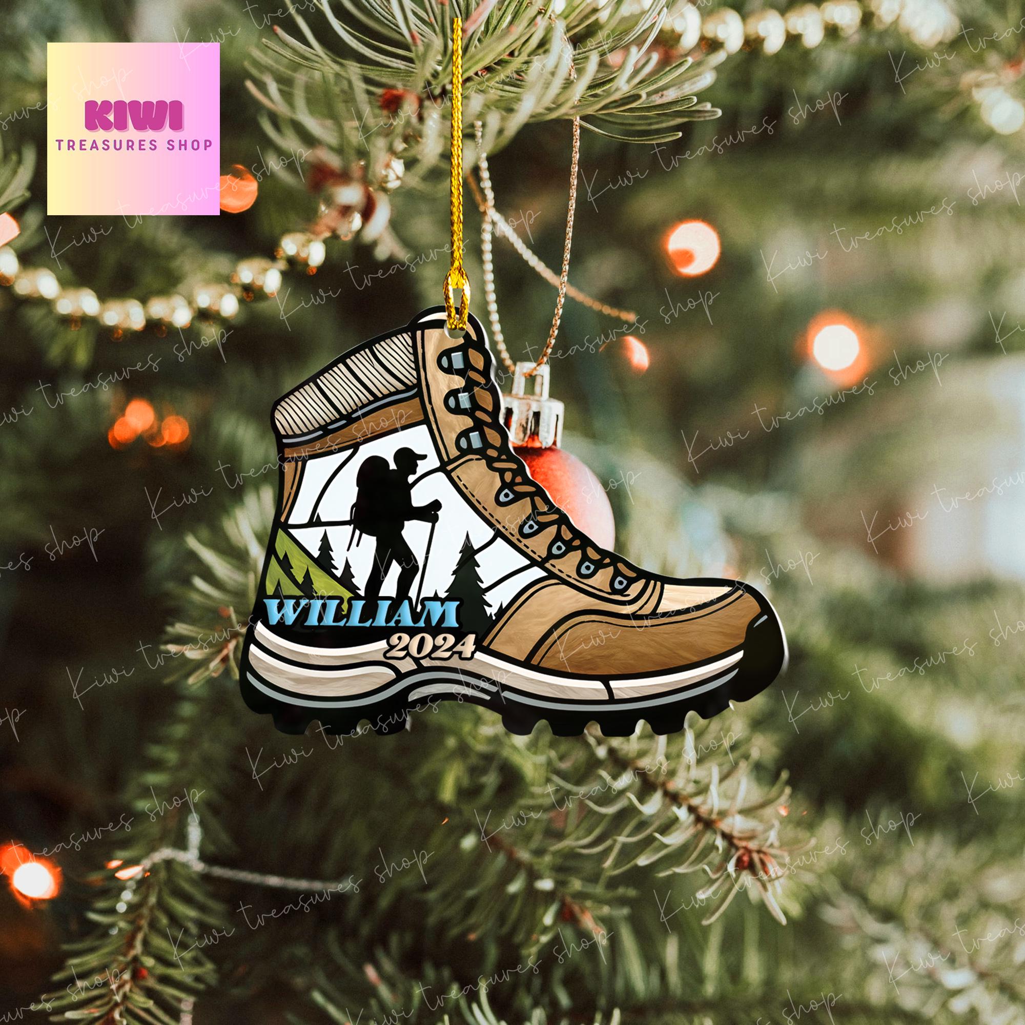 Personalized Hiking Boots Ornament, 2d Flat hiking ornament, Christmas decor, Christmas keepsake, hiking lover gift, hiker ornament