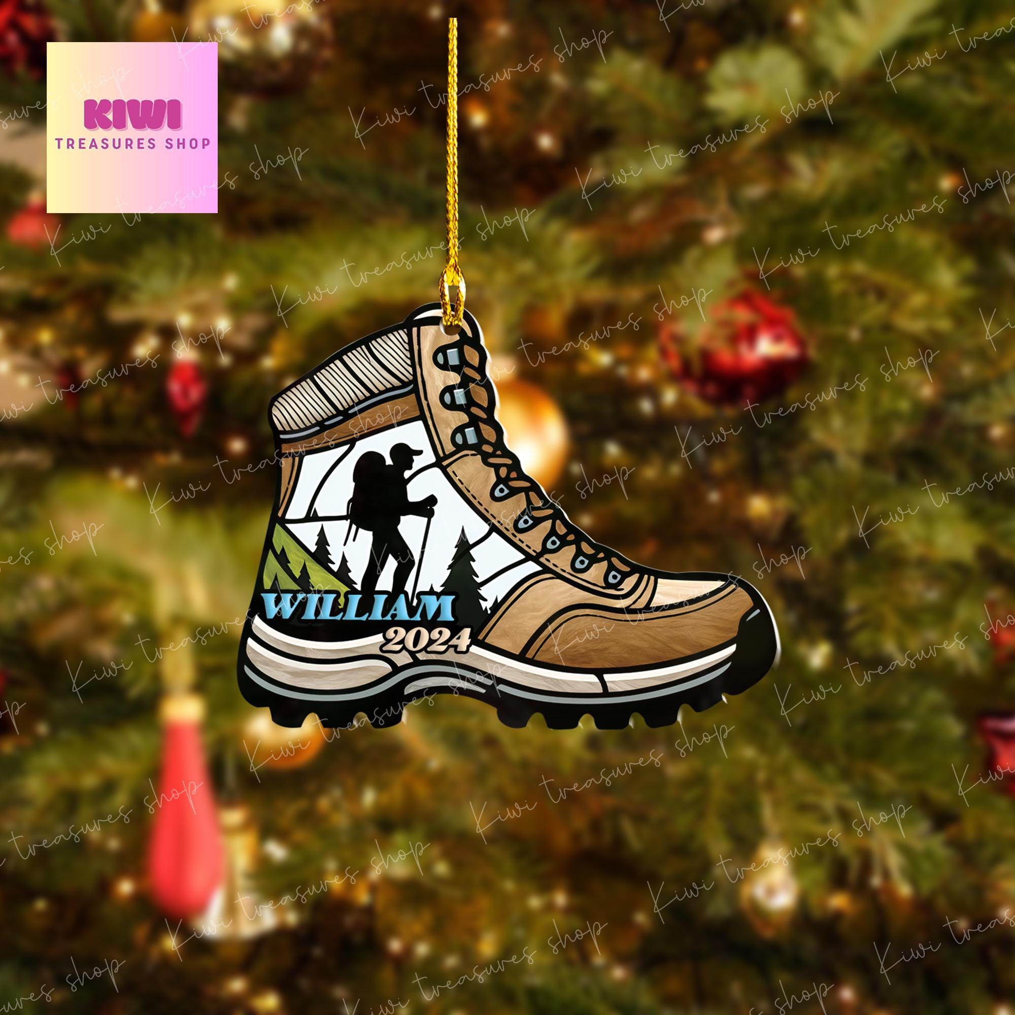 Personalized Hiking Boots Ornament, 2d Flat hiking ornament, Christmas decor, Christmas keepsake, hiking lover gift, hiker ornament