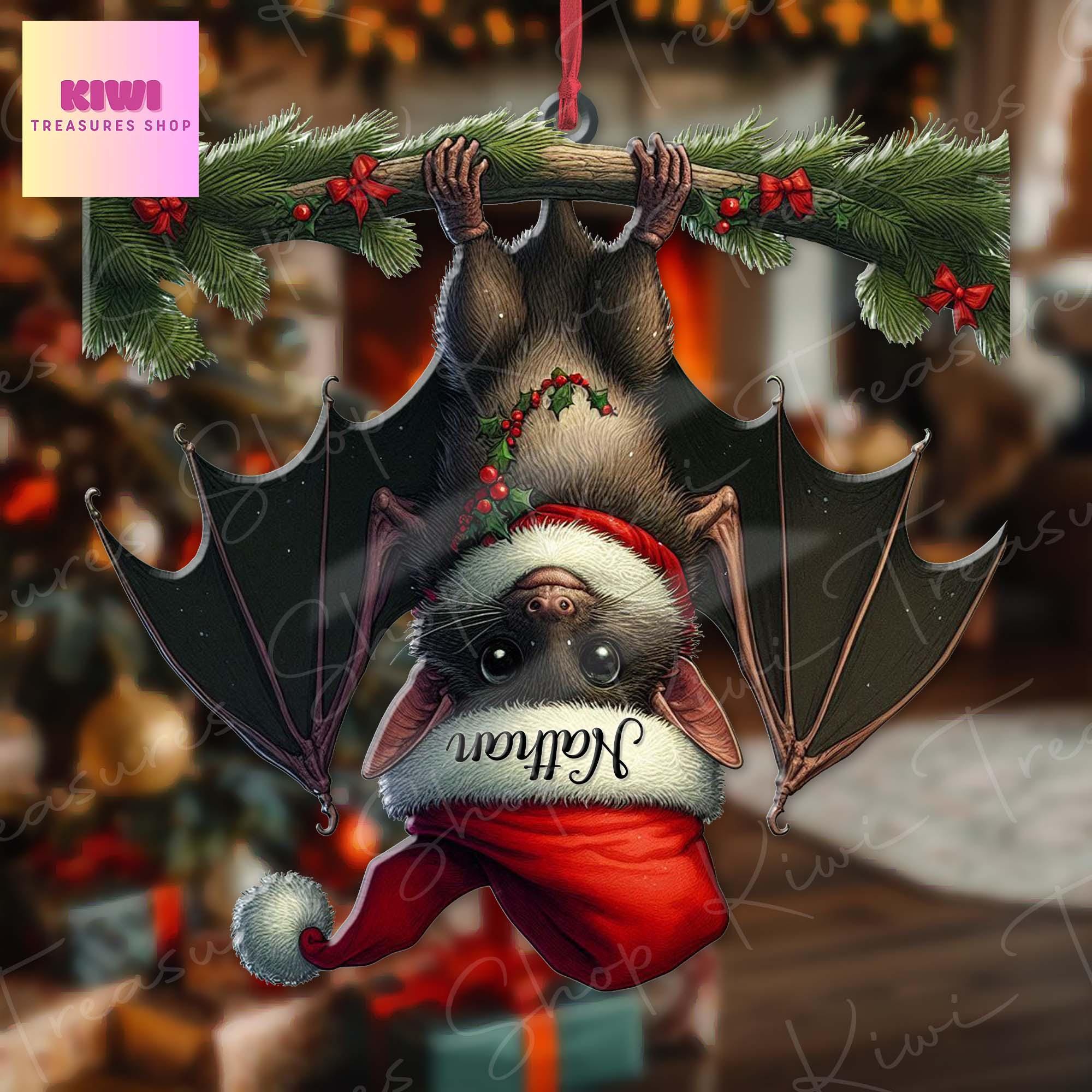Personalized Bat Upside down Ornament, 2d Flat Bat ornament, Christmas decor, Christmas keepsake, Bat lover gift, Funny Bat Christmas decor