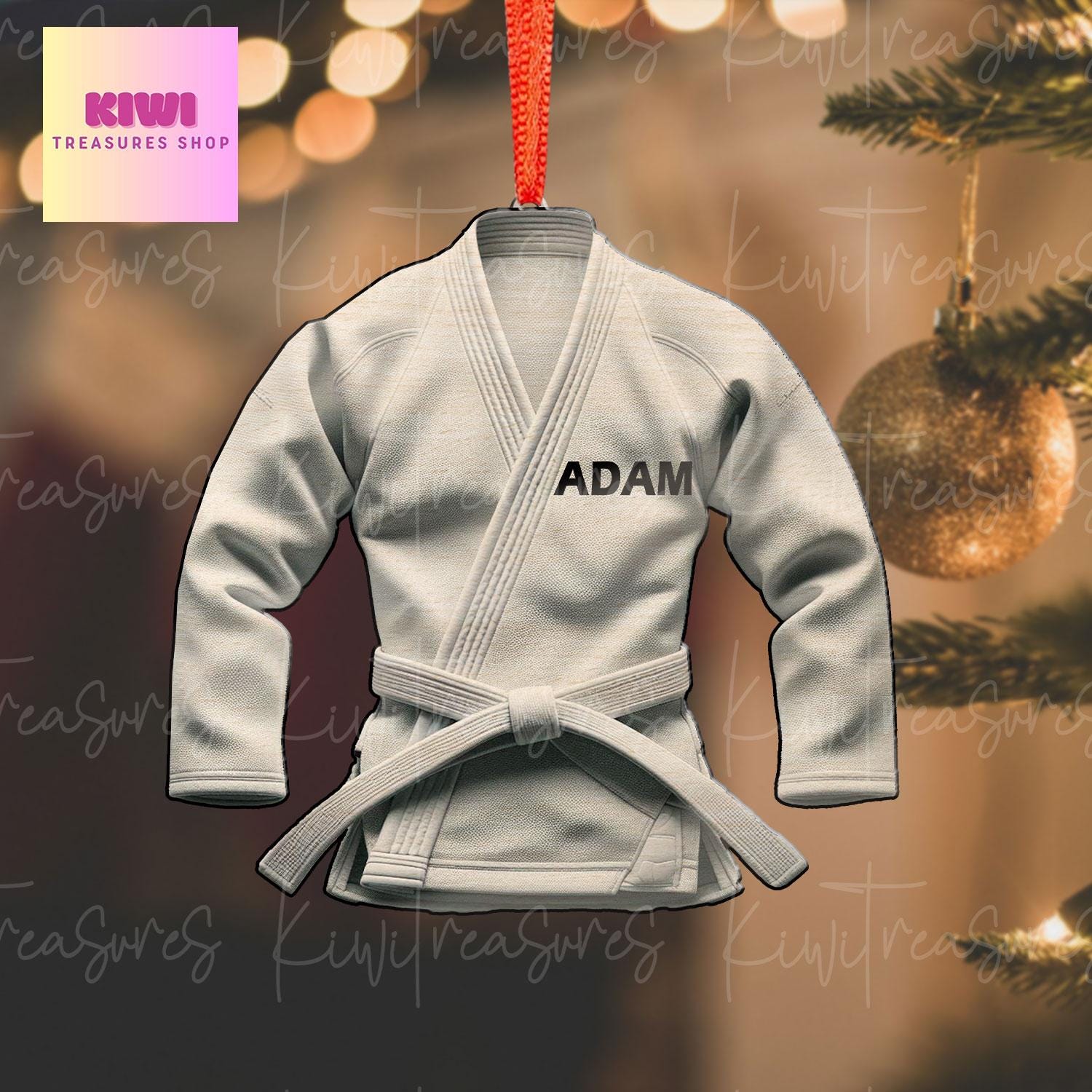 Personalized White Jiu jitsu unifrom Ornament, 2d Flat Jiu Jitsu ornament, Christmas keepsake, Jiujitsu ornament, Martial Arts