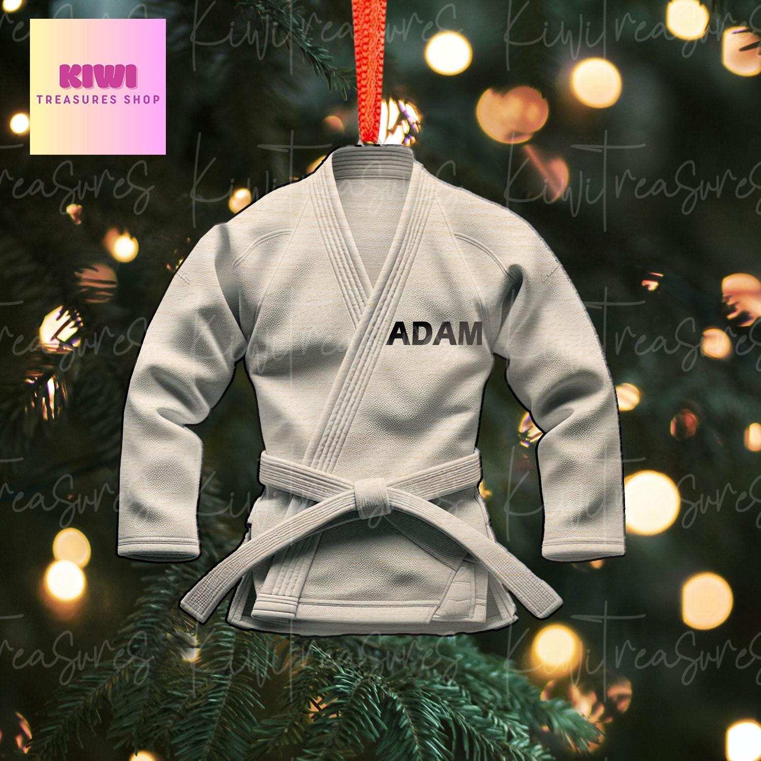 Personalized White Jiu jitsu unifrom Ornament, 2d Flat Jiu Jitsu ornament, Christmas keepsake, Jiujitsu ornament, Martial Arts