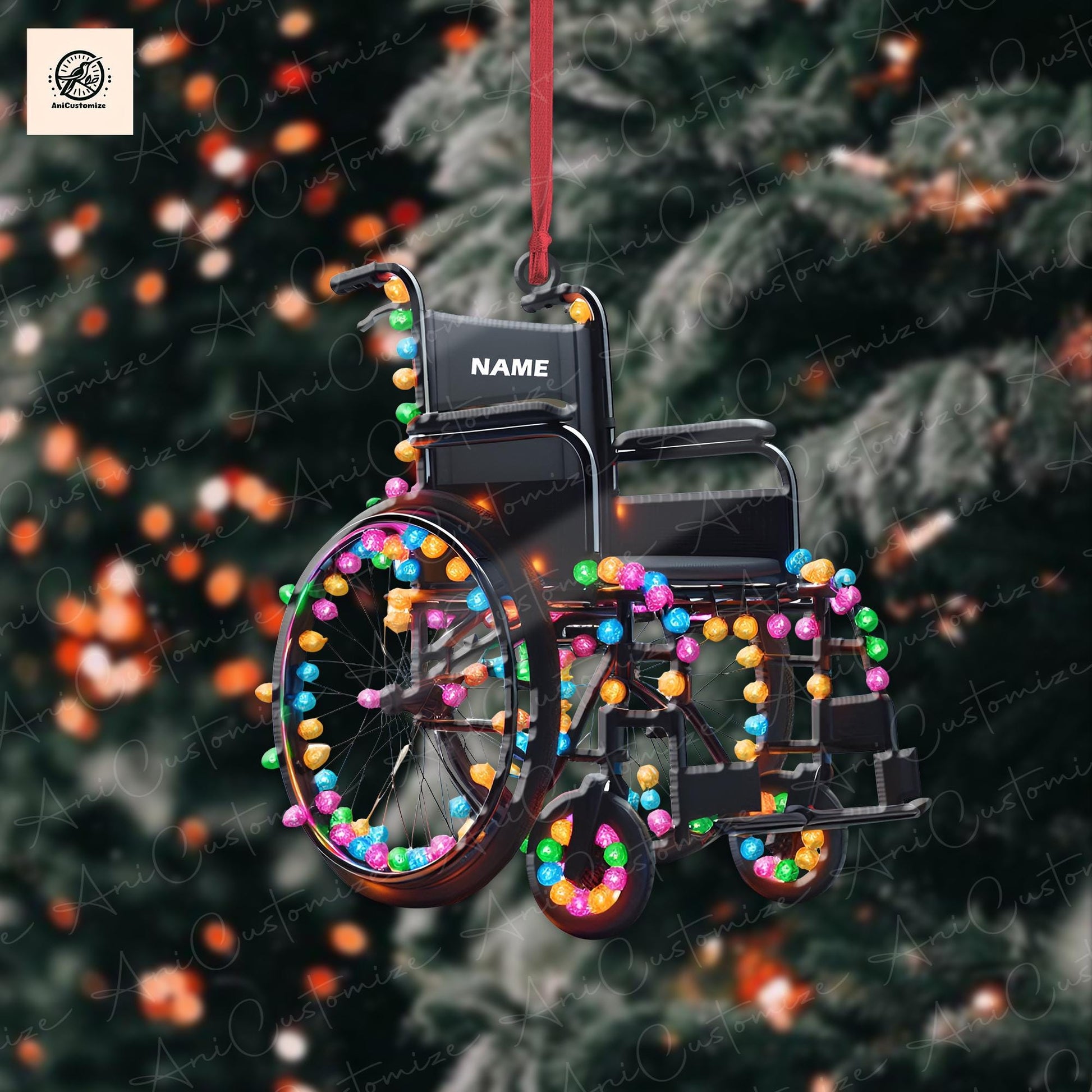 Personalized Motorized Multifunctional wheelchair 2D FLAT Christmas ornament,Multifunctional wheelchair Christmas Ornament wheelchair Lovers