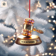 2D FLAT Personalized Golden Judge Gavel Christmas Light Ornament, Christmas Tree Decor, Loved Judge Gavel Ornament, Laywer Ornament Gift