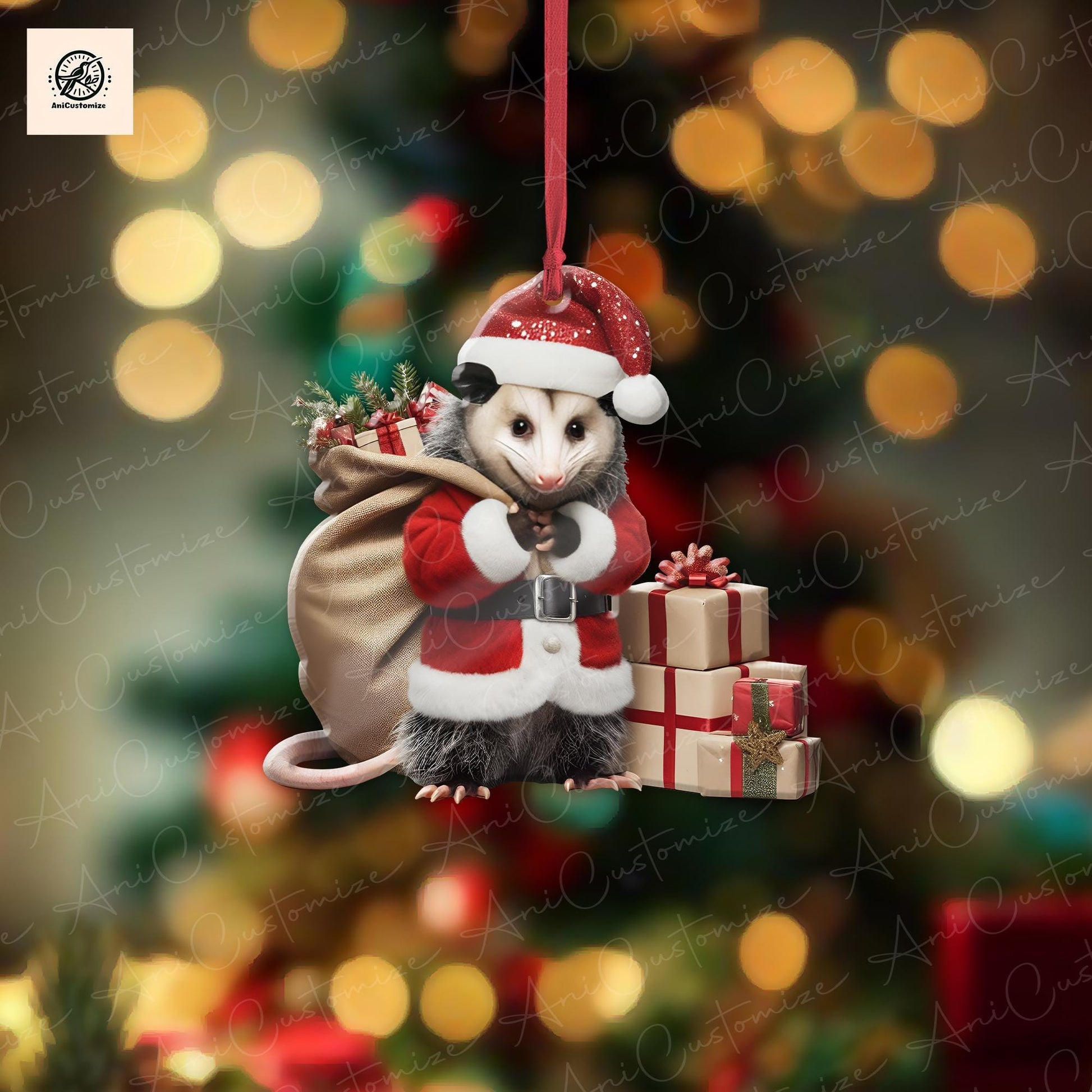 Personalized Opossum Christmas Ornament, Custom Opossum Name Ornament, Christmas Gift, Animal Ornament, Santa Ornament, Christmas Decor