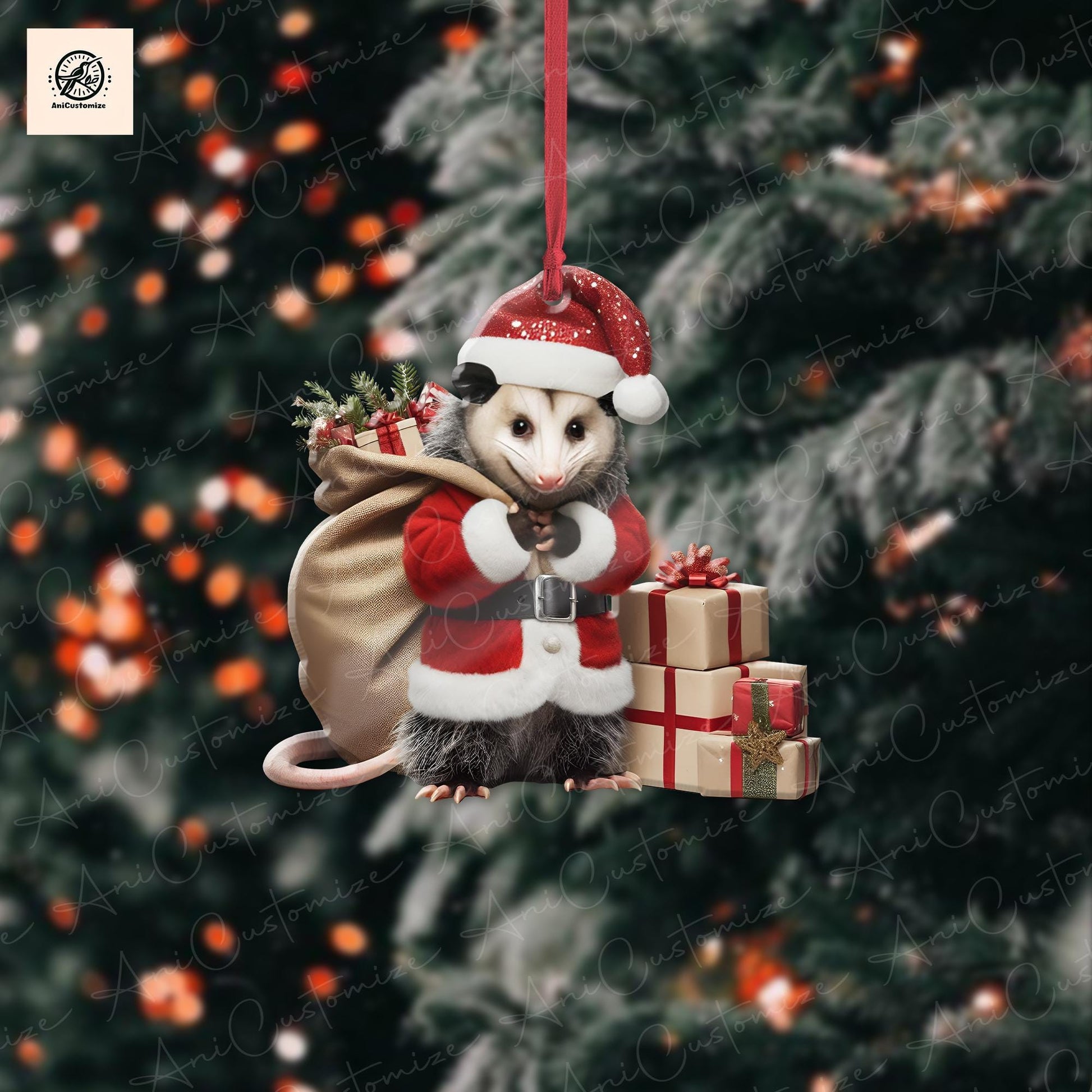 Personalized Opossum Christmas Ornament, Custom Opossum Name Ornament, Christmas Gift, Animal Ornament, Santa Ornament, Christmas Decor