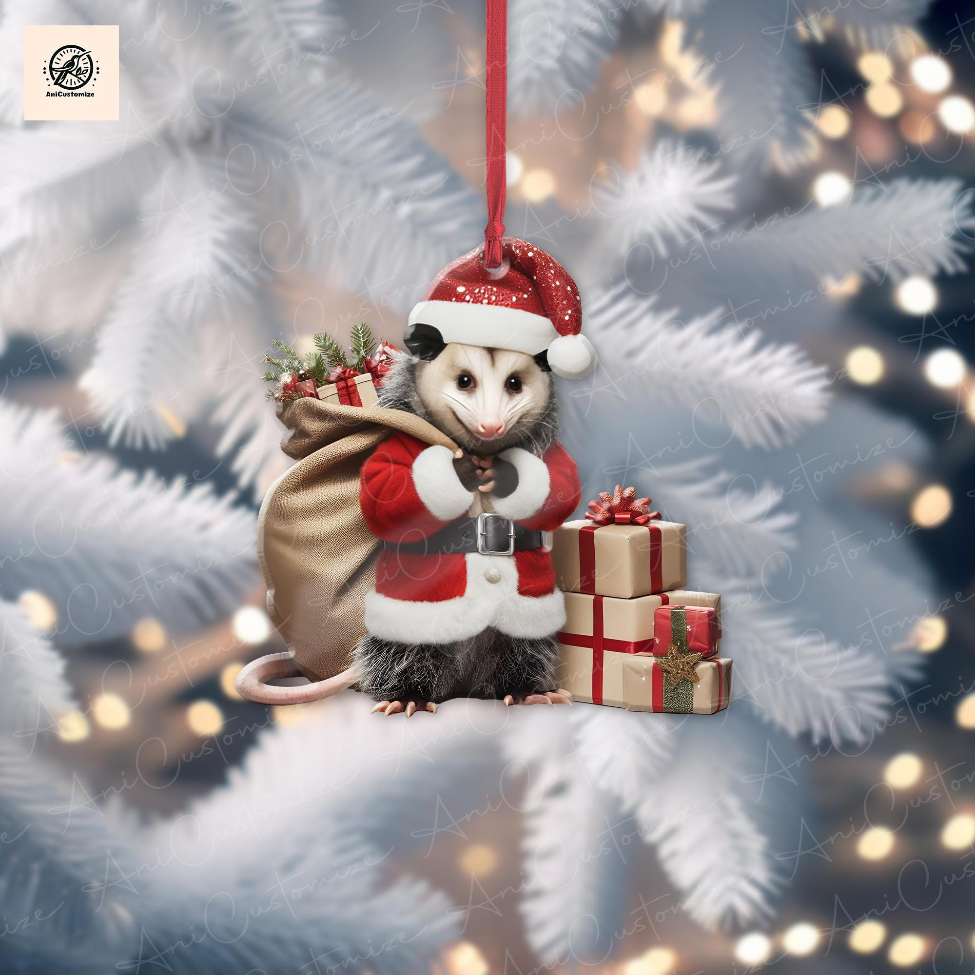 Personalized Opossum Christmas Ornament, Custom Opossum Name Ornament, Christmas Gift, Animal Ornament, Santa Ornament, Christmas Decor