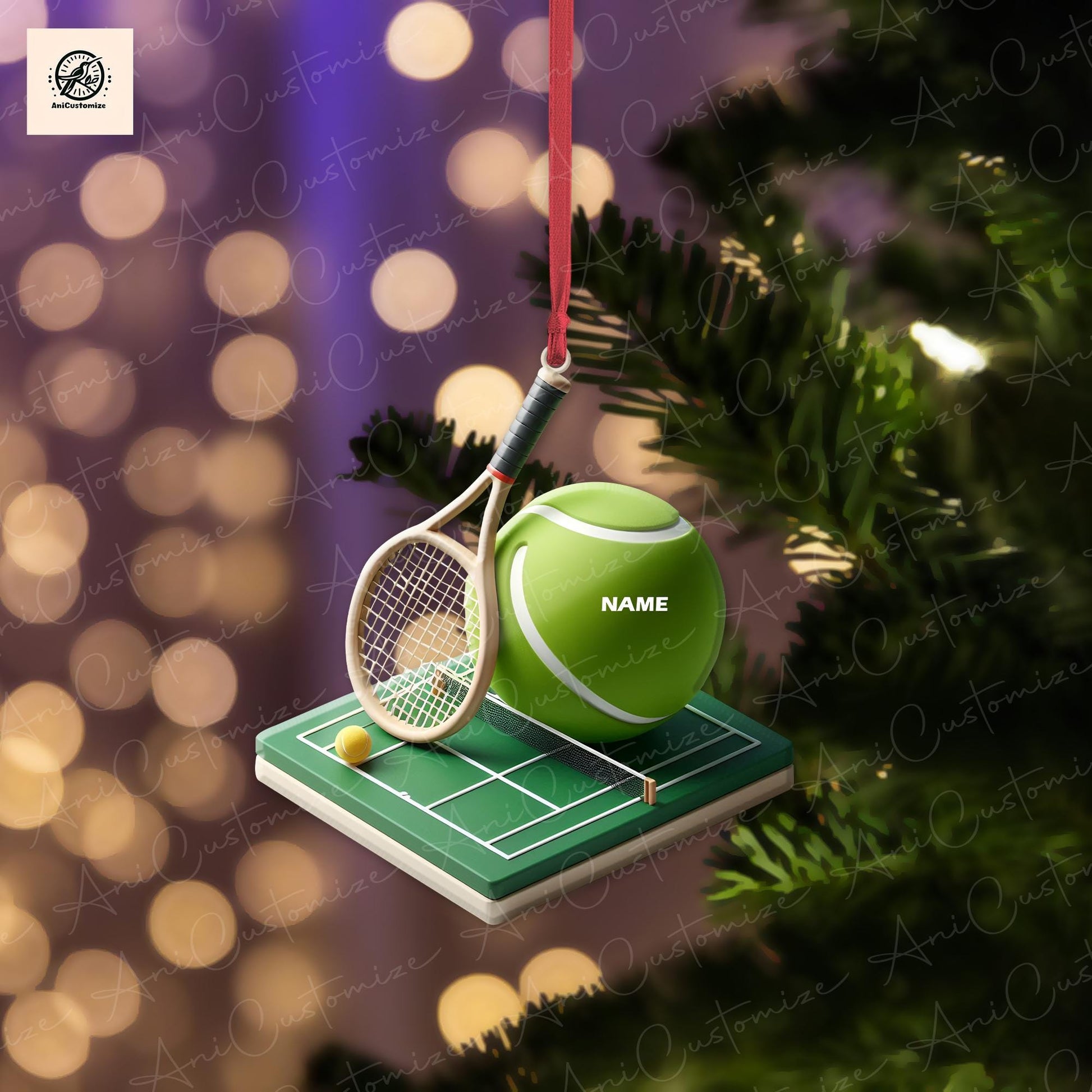 Personalized Tennis Court Christmas Light 2D FLAT Christmas Ornament, Tennis Car Ornament, Gifts For Christmas, Xmas Decor, Sport Lover Gift