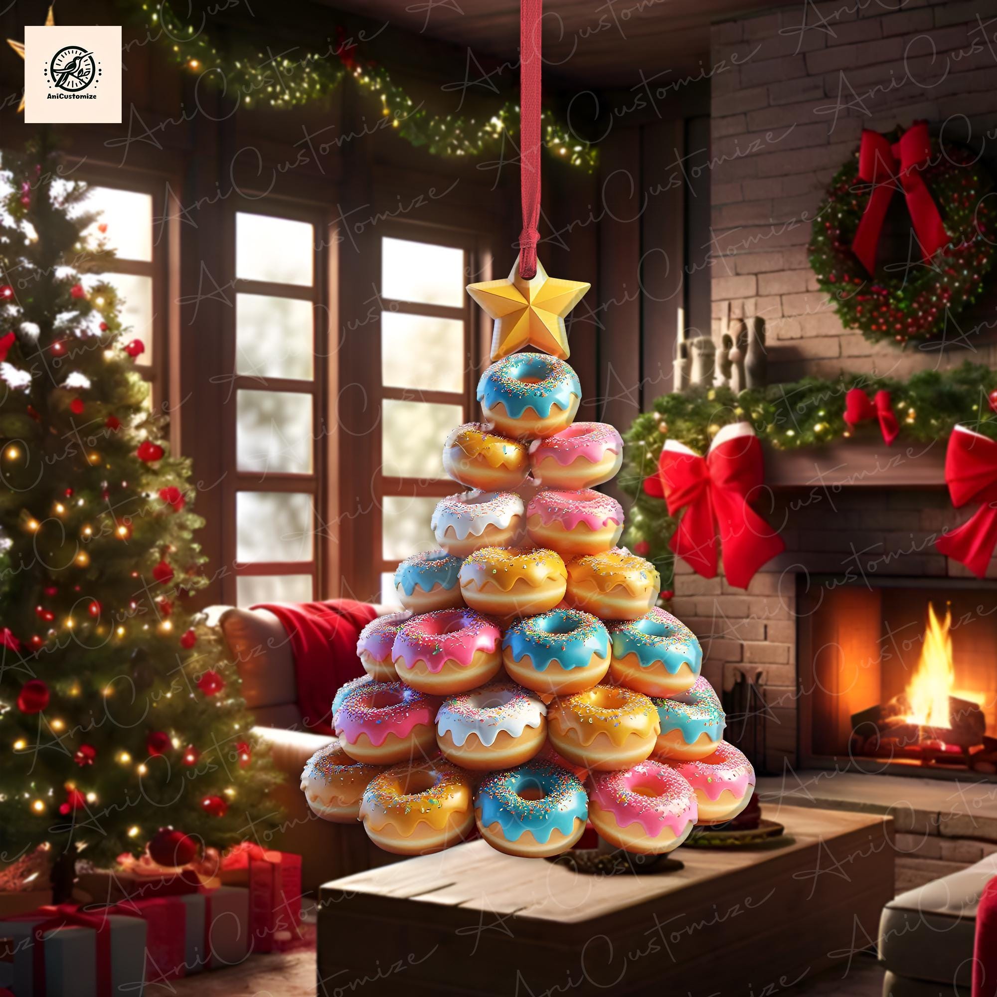 Personalized Donut 2D FLAT Ornament, Donuts Christmas Tree, Christmas Ornament, Gift for Daughter, Donut Christmas Ornament, Donuts Ornament