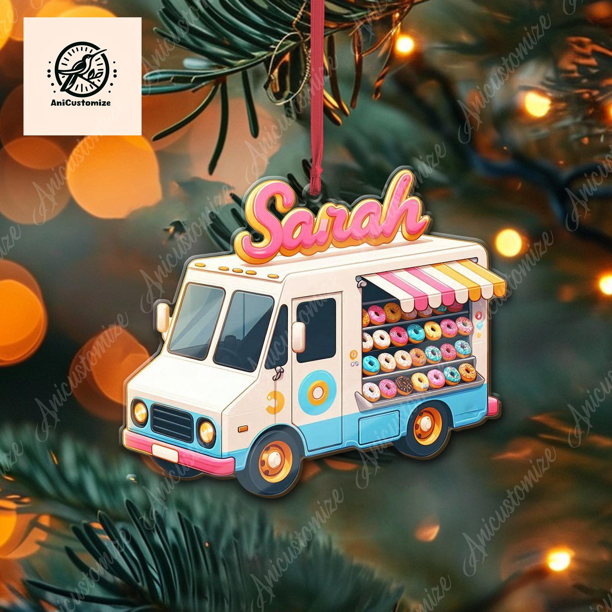 Personalized Donut Truck Christmas Ornament, Dout Truck Ornament Decor, Gift For her, Donut Lover Gift, Donut Ornament,Funny CHirstmas Decor