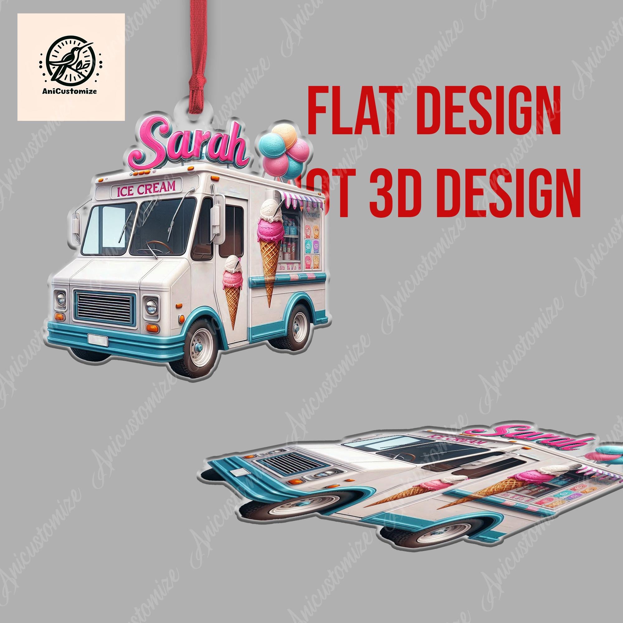 Personalized Ice Cream Truck Christmas Ornament, Ice CreamTruck Ornament, Gift For her, Ice Cream Lover Gift, Funny CHirstmas Decor