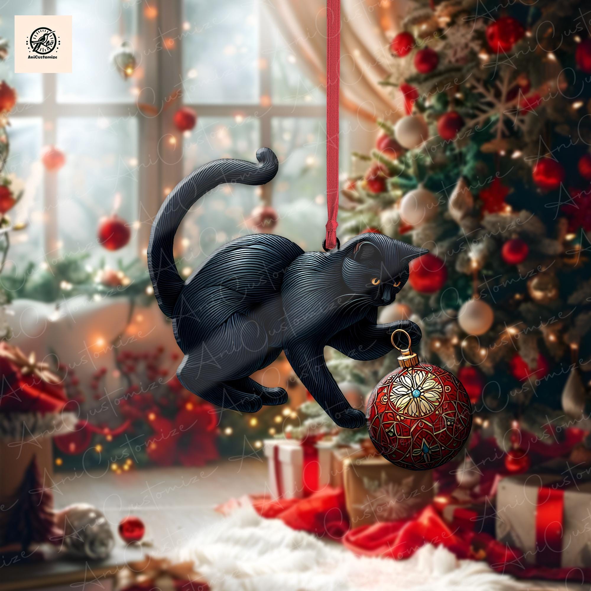 Christmas Black Cat Ornament Decor, Christmas Cat Decor, Black Cat Lover, Cat Mom Gift, Xmas Animal Decor, Xmas Gift idea, Cat Mama Decor