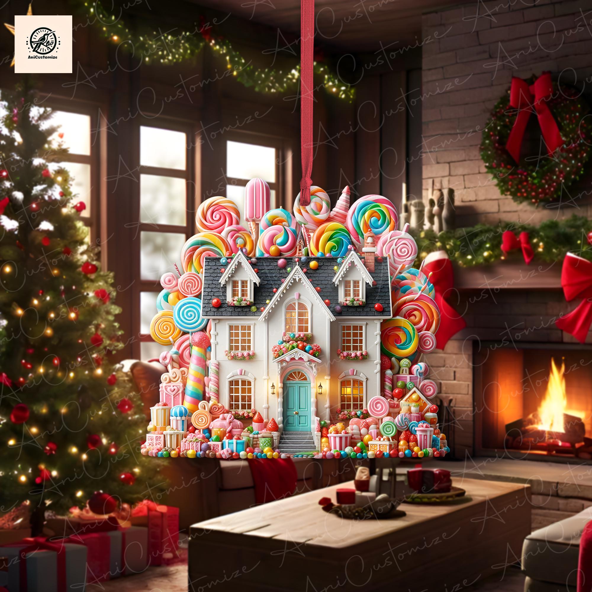 2D FLAT Candy House Christmas Ornament, Candy lover Decor, Candy House Gift, Christmas Gift Idea, Holiday Season, Gift For Kid, Xmas Decor