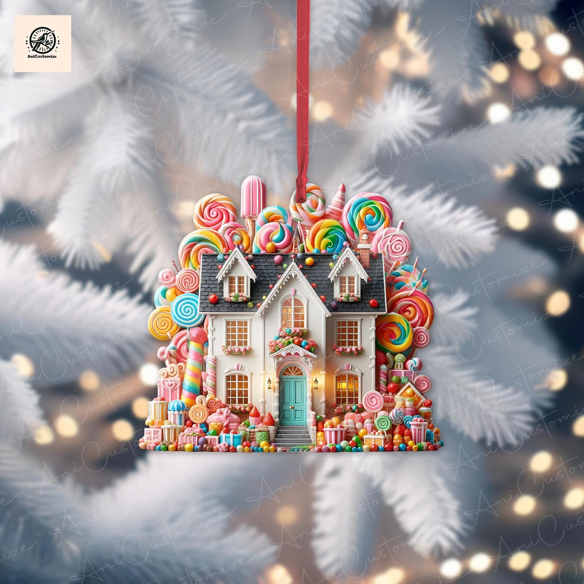 2D FLAT Candy House Christmas Ornament, Candy lover Decor, Candy House Gift, Christmas Gift Idea, Holiday Season, Gift For Kid, Xmas Decor