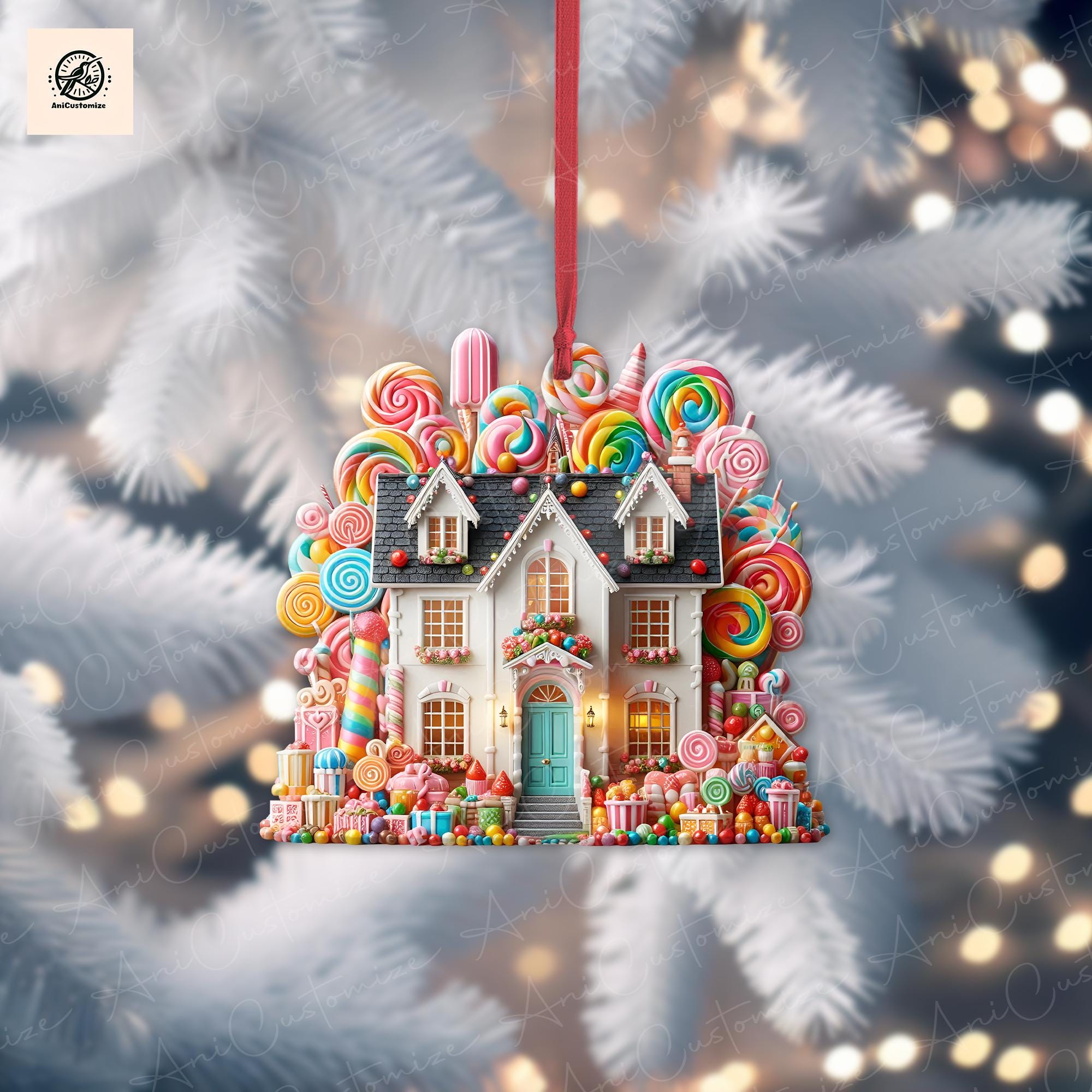 2D FLAT Candy House Christmas Ornament, Candy lover Decor, Candy House Gift, Christmas Gift Idea, Holiday Season, Gift For Kid, Xmas Decor