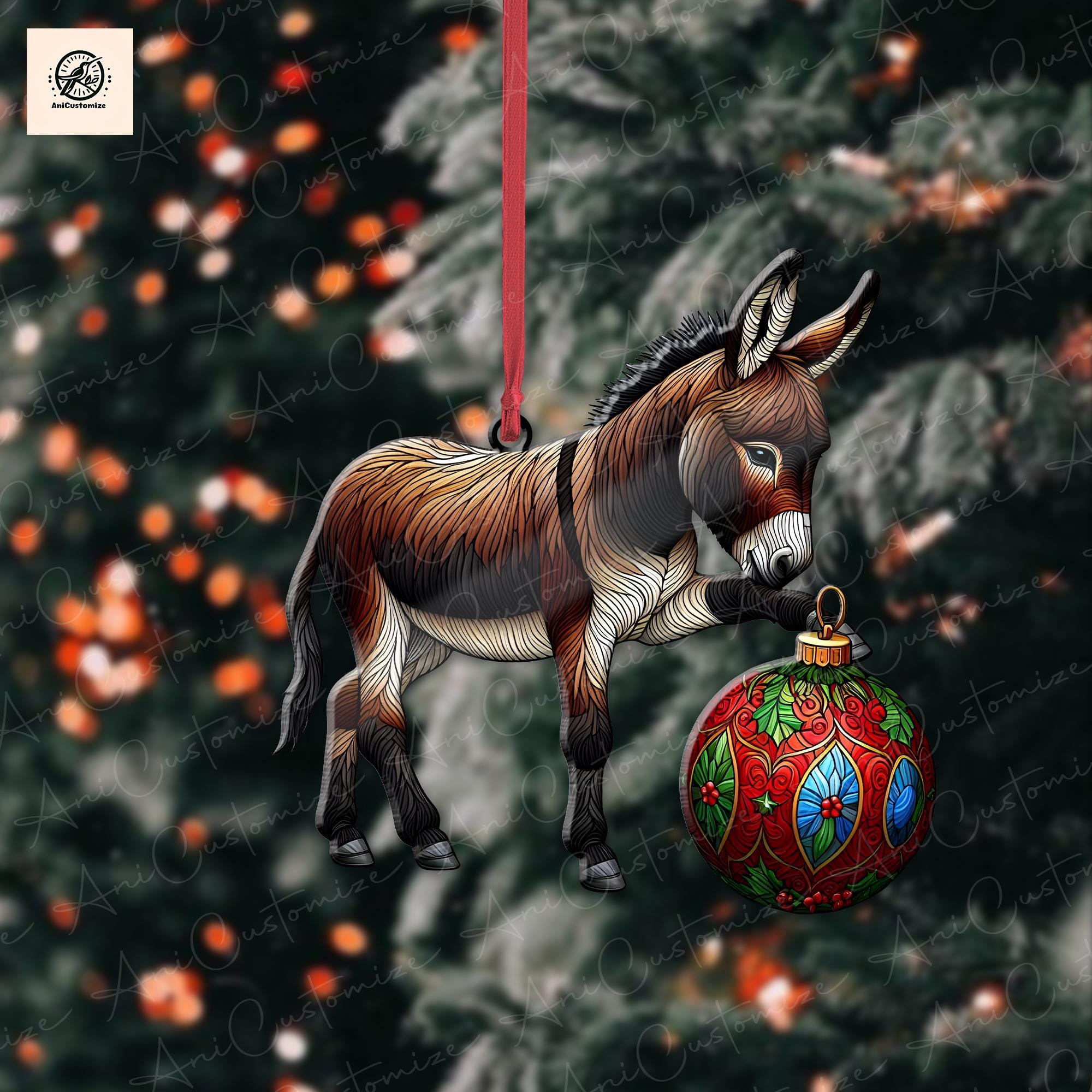 Donkey Playing Christmas Ornament Decor, Christmas Donkey decor, Donkey Xmas Gift, Donkey Lover Decor, Funny Xmas Decor, Christmas Animal