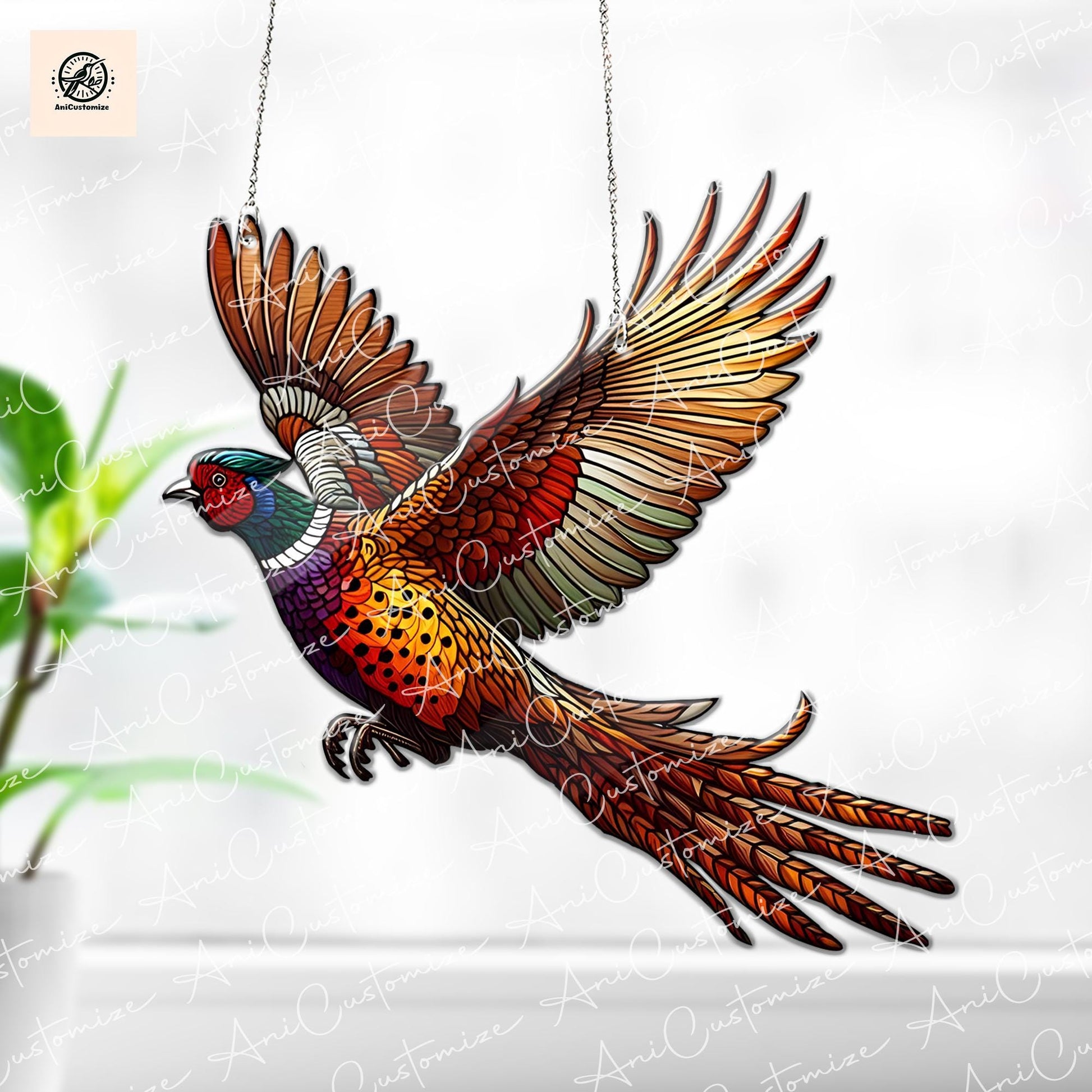 Mid-flying Pheasean ACRYLIC Window Hanging, Pheasant Lover Decor, Pheasant Gift, Bird Lover Decor, Bird Gift, Pheasant Art, Window Art