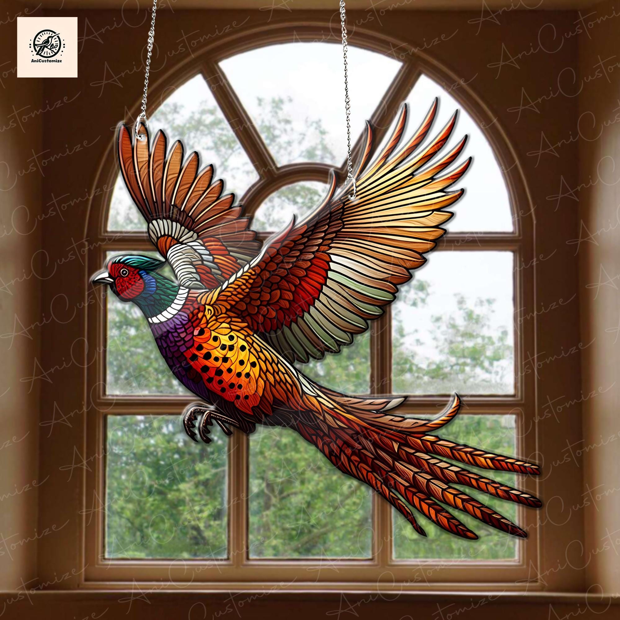 Mid-flying Pheasean ACRYLIC Window Hanging, Pheasant Lover Decor, Pheasant Gift, Bird Lover Decor, Bird Gift, Pheasant Art, Window Art