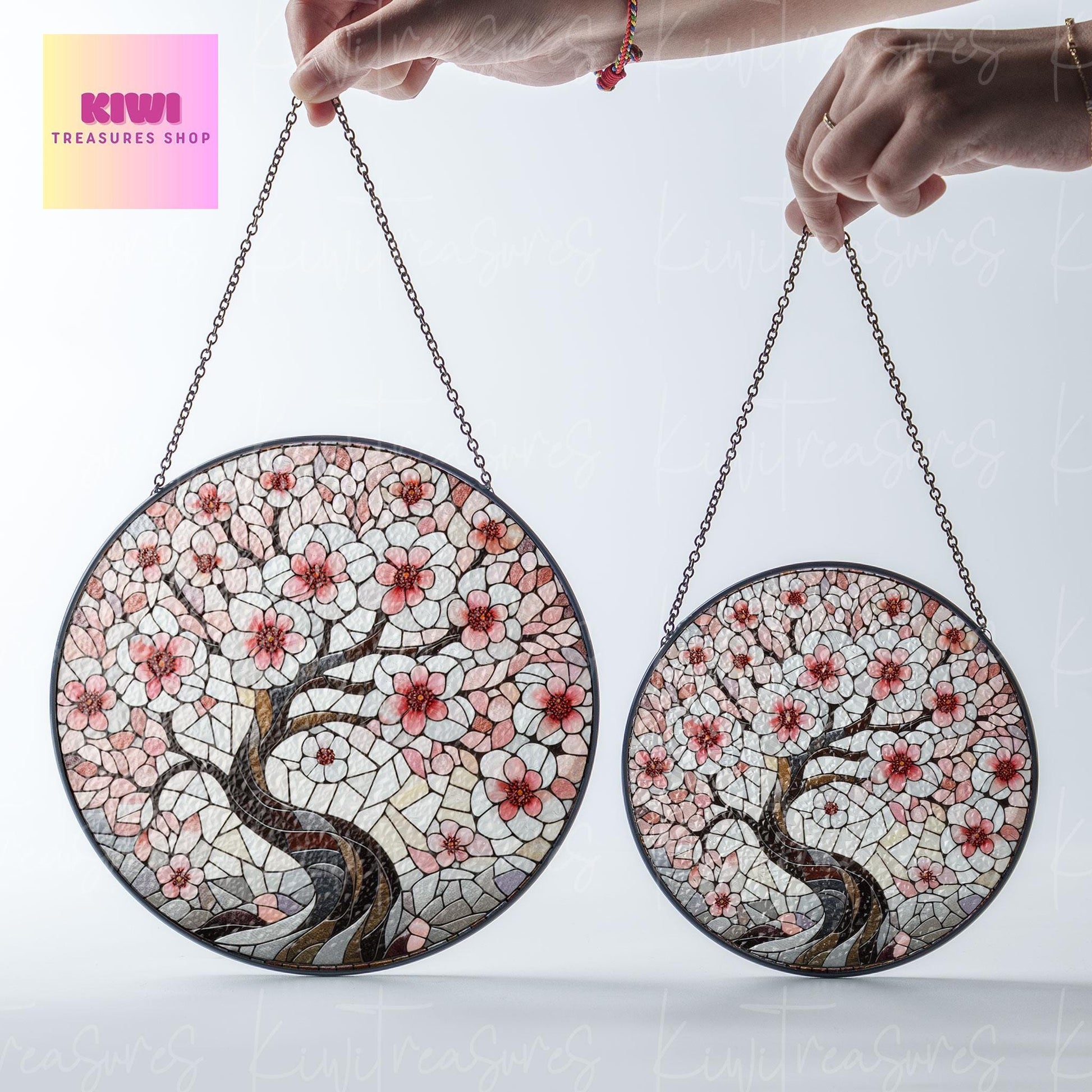Cherry Blossom Tree GLASS Suncatcher Hanging, Spring landscape Window hanging, Suncatcher ornament, Cherry blossom