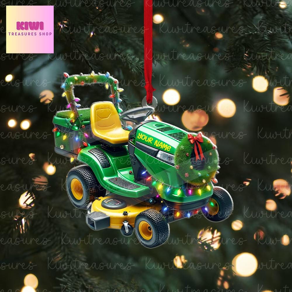 Personalized Lawn Mower Xmas Ornament, 2d Flat Laen Mower ornament, Riding Mowers, Christmas 2024 ornament, gift for dad