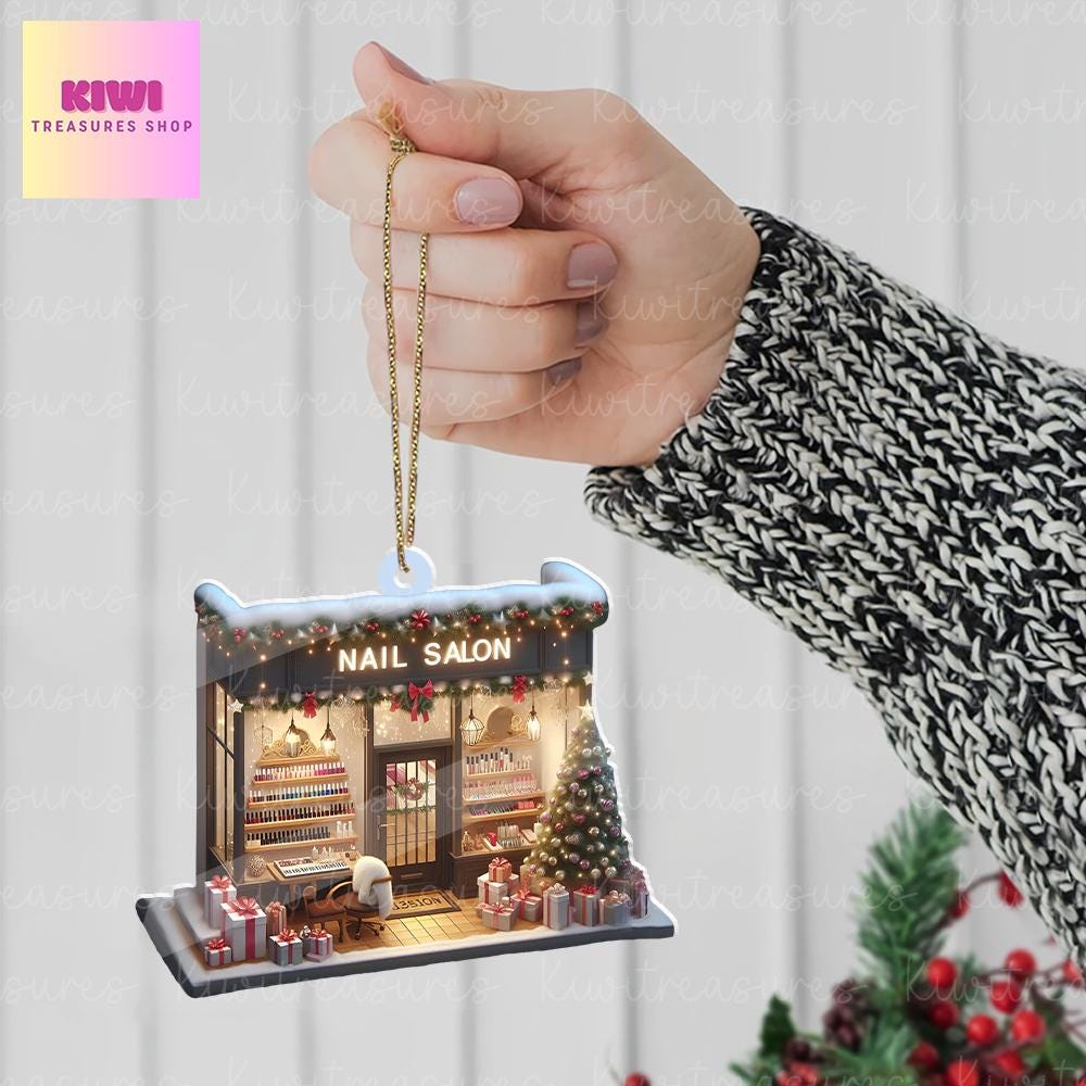 Nail Salon Front View Xmas Ornament, 2d Flat Nail Salon, Nail Boss gift, Christmas gift, Christmas tree hanging, Nail Tech
