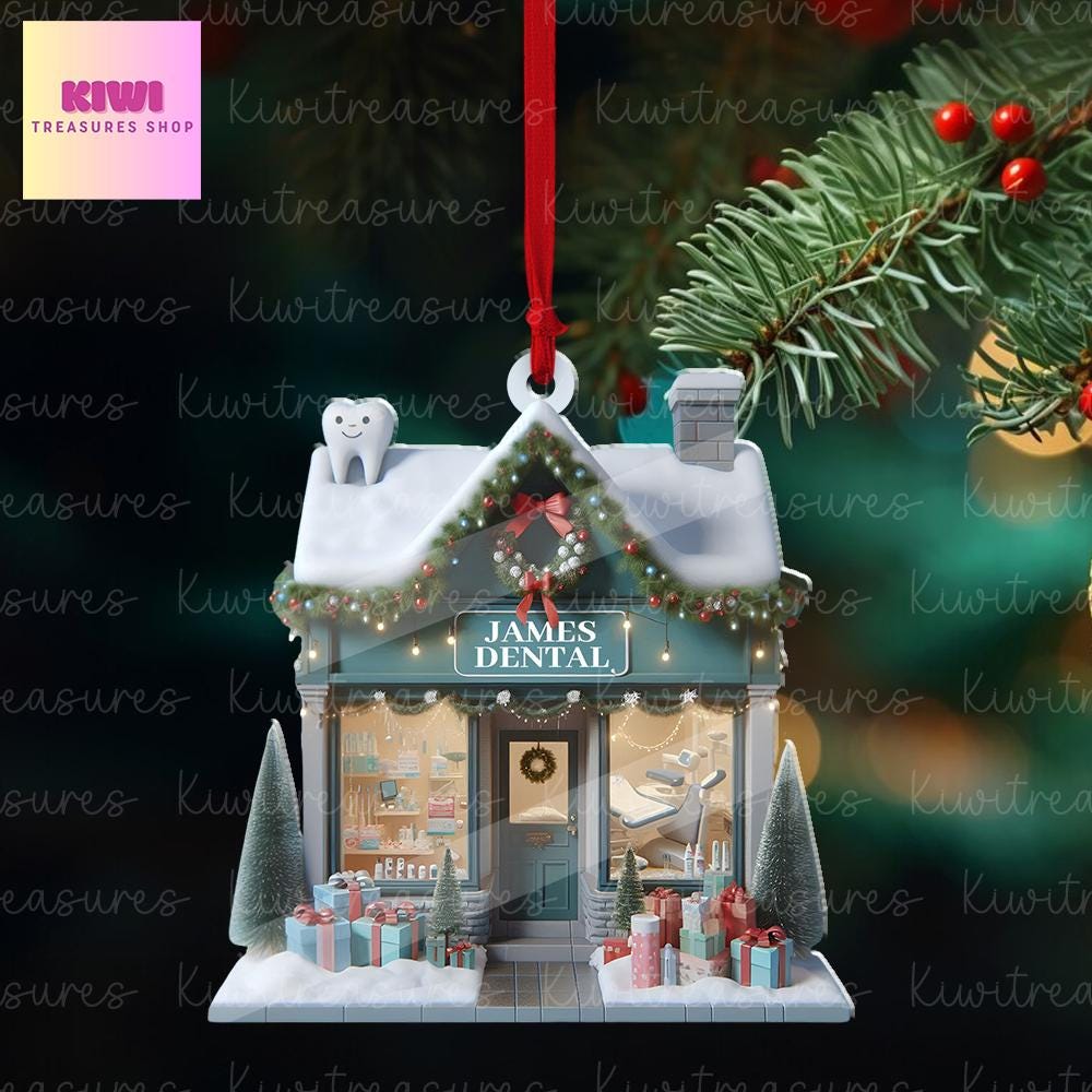 Personalized Dental Front View Xmas Ornament, 2d Flat Dental Hygiene, Dental Squad, Christmas gift, Christmas tree hanging, dental clinic