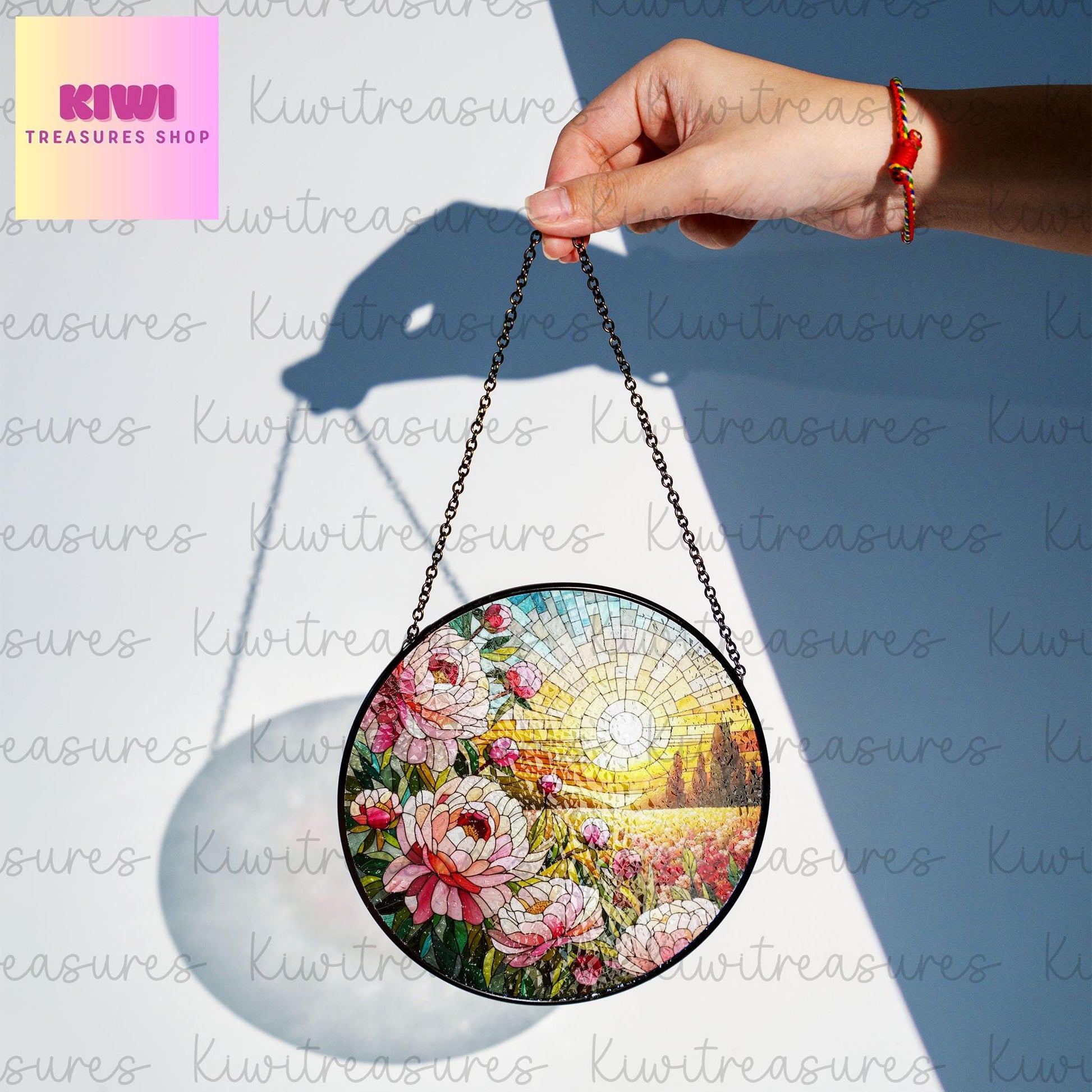 Peony Flower GLASS Suncatcher Hanging, Birth Month Flower glass, Window hanging, Peonies field sunset, November birthday