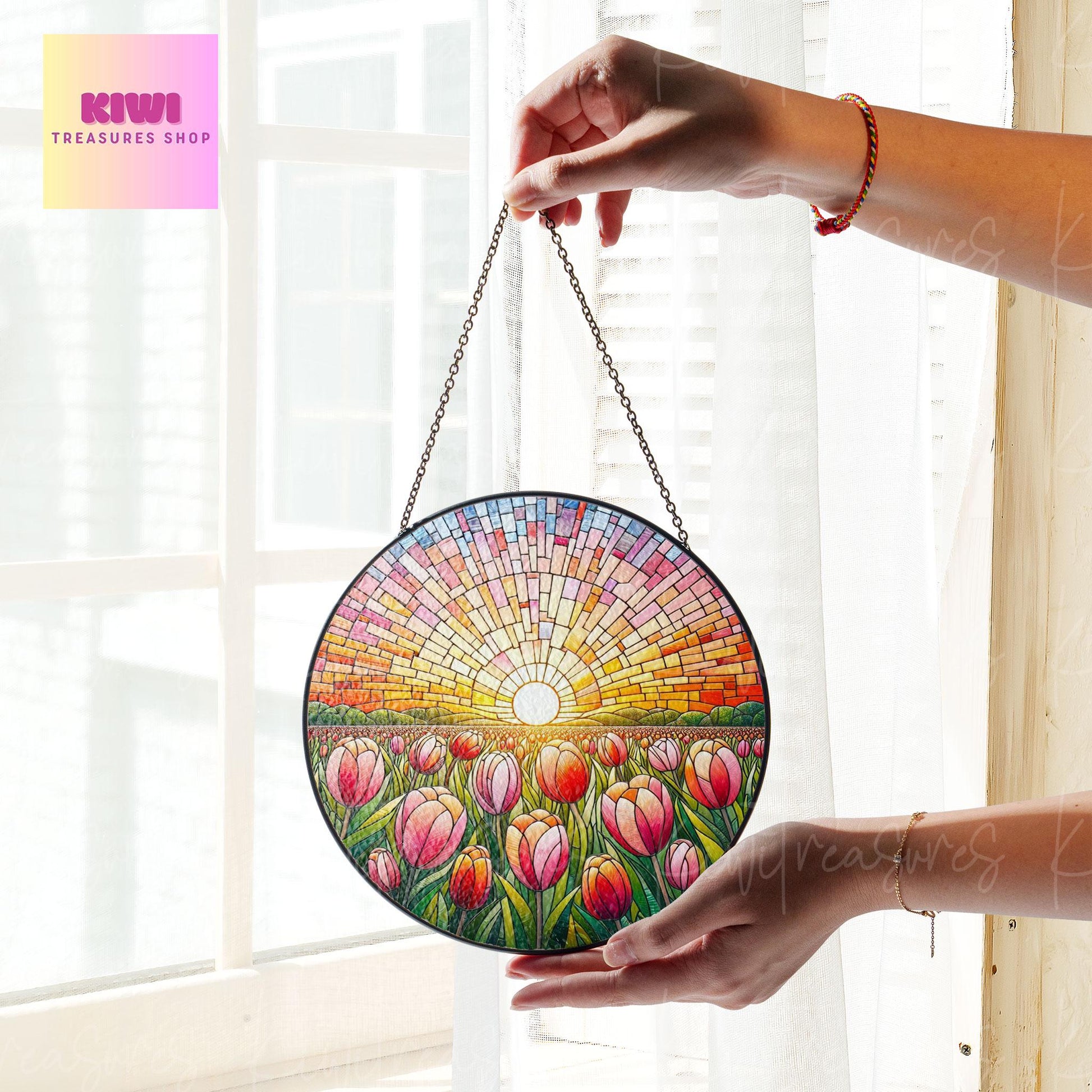 Tulip Flower GLASS Suncatcher Hanging, 11th Anniversary Flower glass, Window hanging, Tulip field lover gift, Mother's day gift 2025