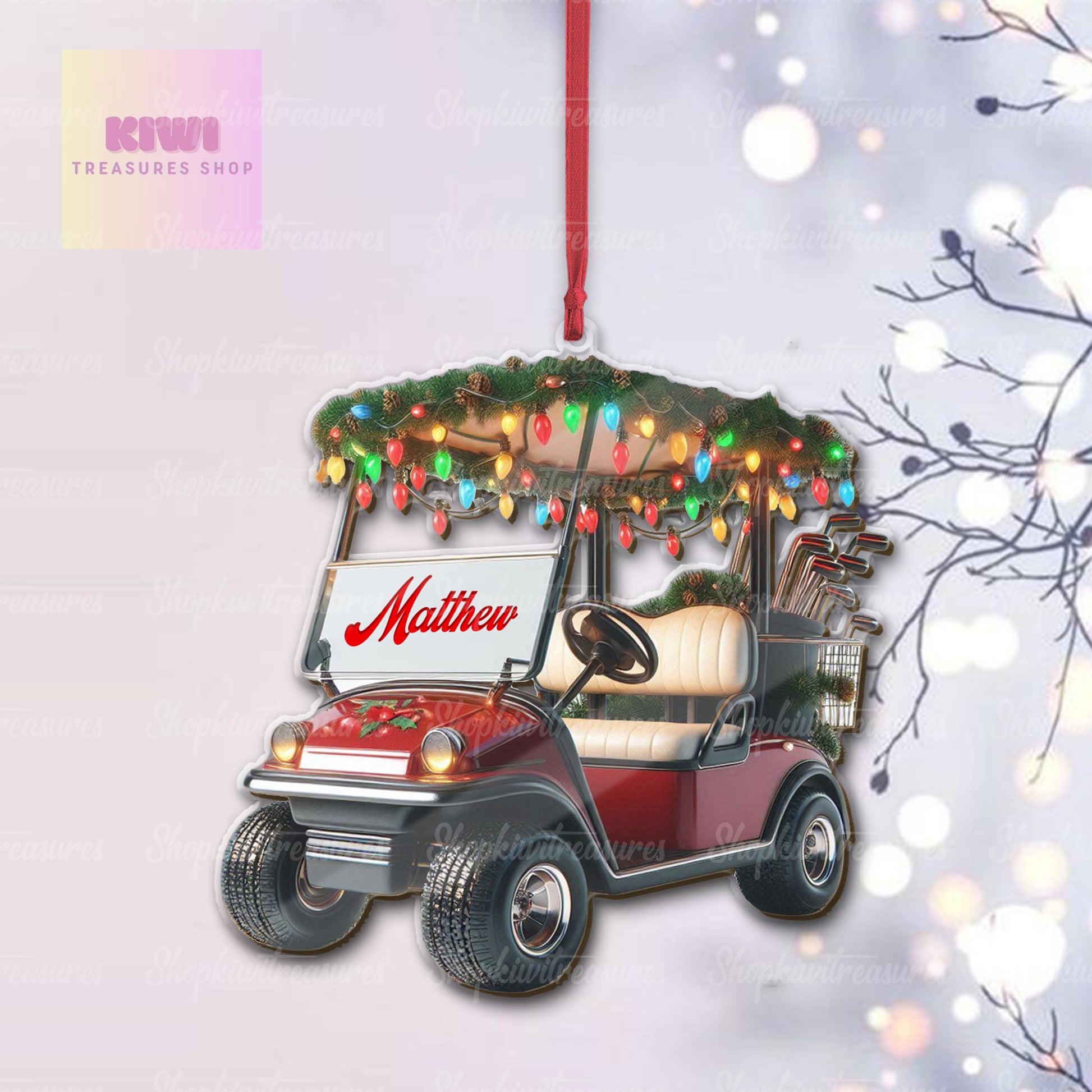 Personalized Golf Cart Christmas Transparent Ornament, Golf Cart 2D Flat keepsake, gift for dad, golf lover gift, xmas golf 2024