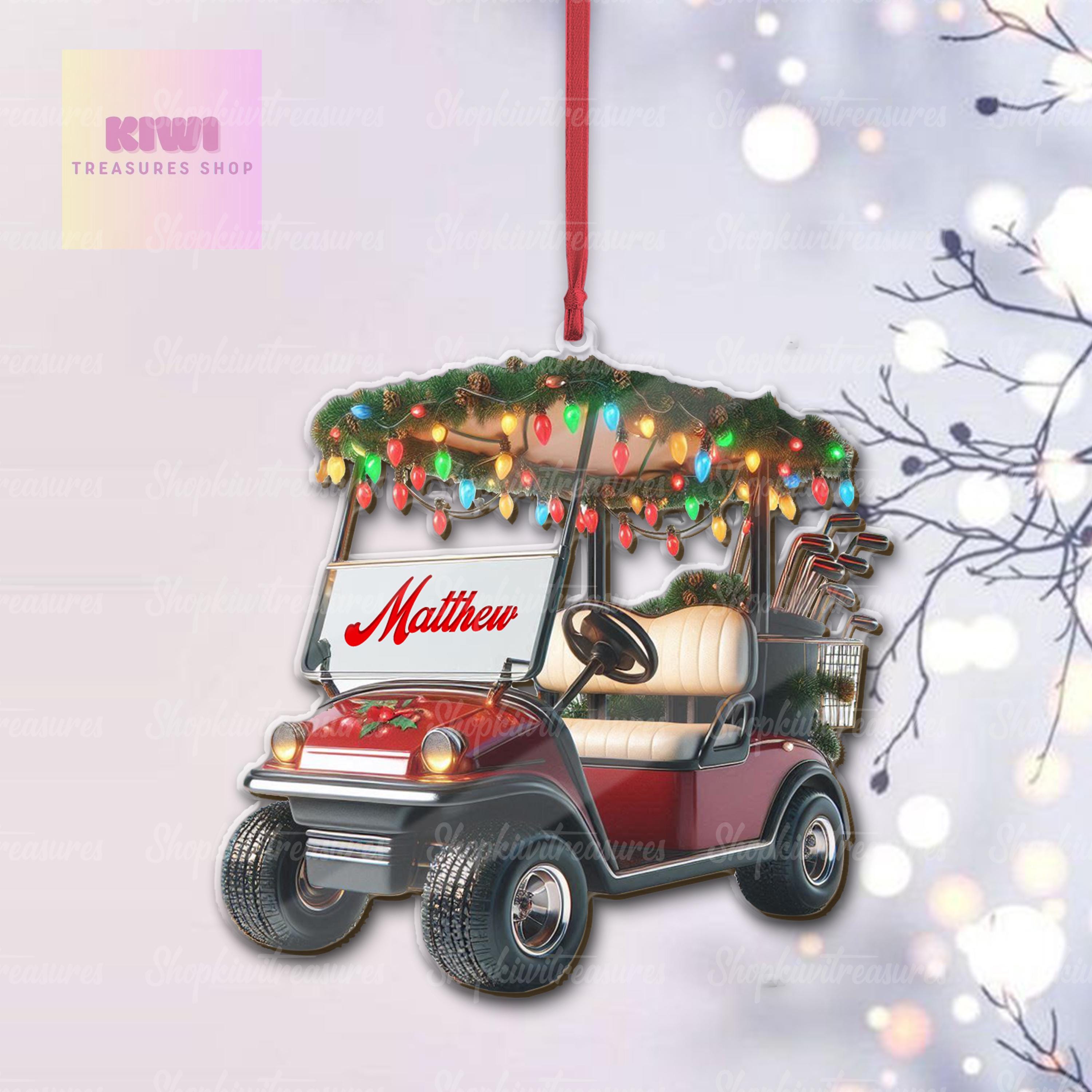 Personalized Golf Cart Christmas Transparent Ornament, Golf Cart 2D Flat keepsake, gift for dad, golf lover gift, xmas golf 2024