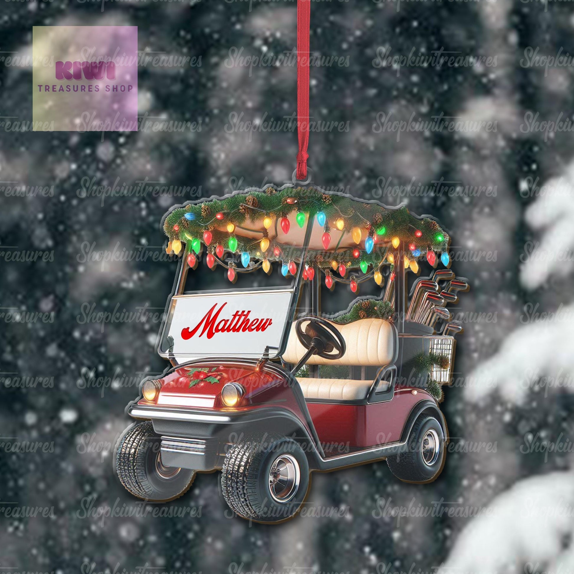 Personalized Golf Cart Christmas Transparent Ornament, Golf Cart 2D Flat keepsake, gift for dad, golf lover gift, xmas golf 2024