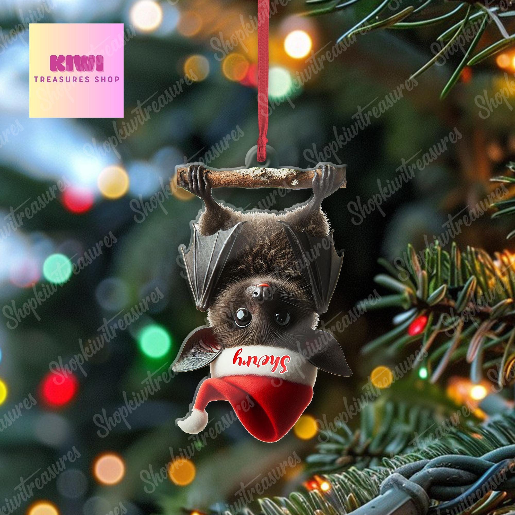 Personalized Bat Christmas Ornament, 2d Flat Bat ornament, Christmas decor, Custom Bat Gift Idea, Bat lover gift, Funny Bat Christmas decor