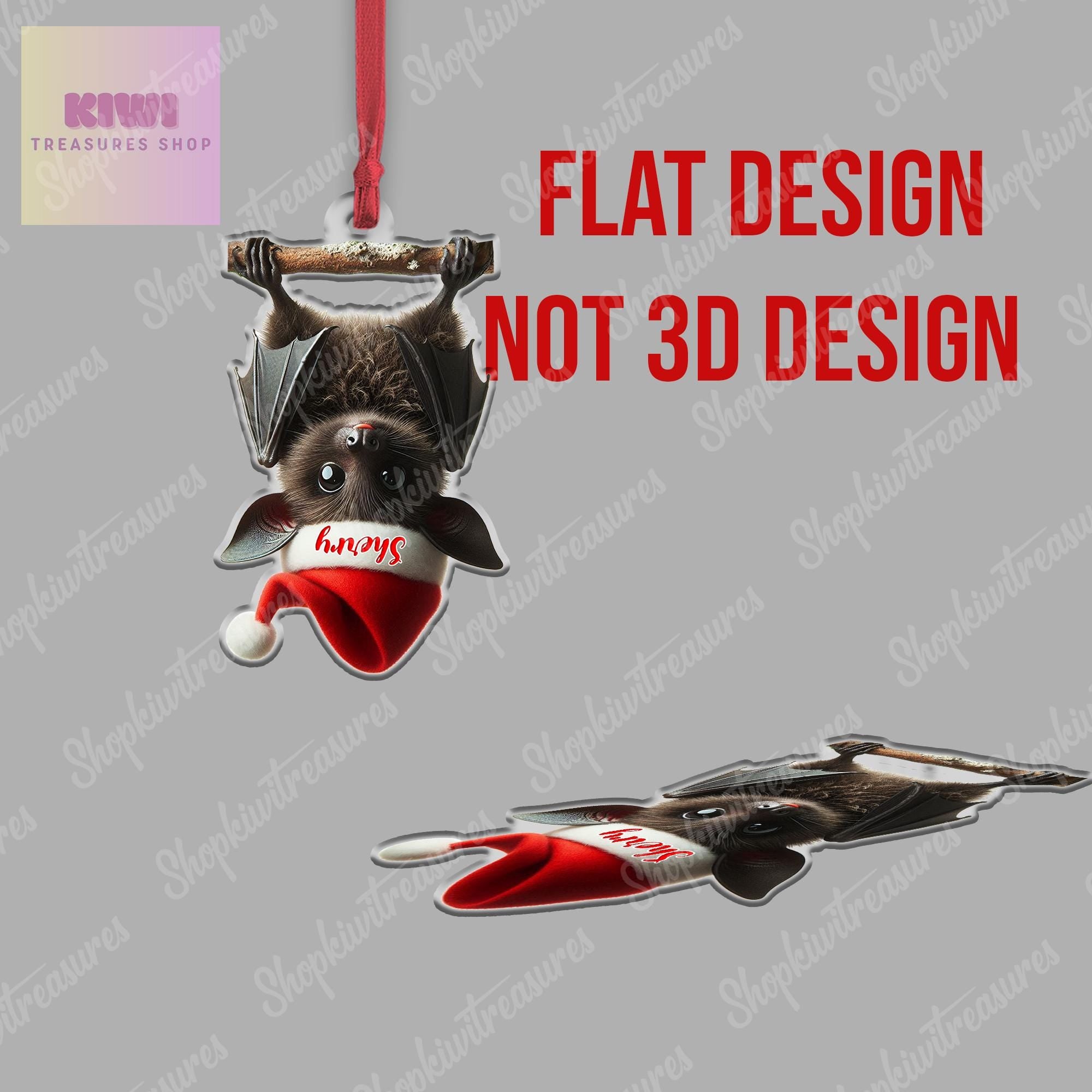 Personalized Bat Christmas Ornament, 2d Flat Bat ornament, Christmas decor, Custom Bat Gift Idea, Bat lover gift, Funny Bat Christmas decor